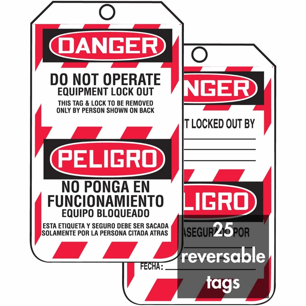 Accuform TSP105PTP Etiqueta de bloqueo bilingüe español 14,5 cm x 8,25 cm RP-plástico rojo/negro