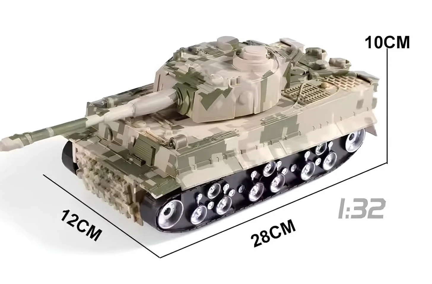 Tanque Teledirigido Militar Grande 28 cm con Luces y Efectos Sonoros, Torre Giratoria 360° Battle Tank RC