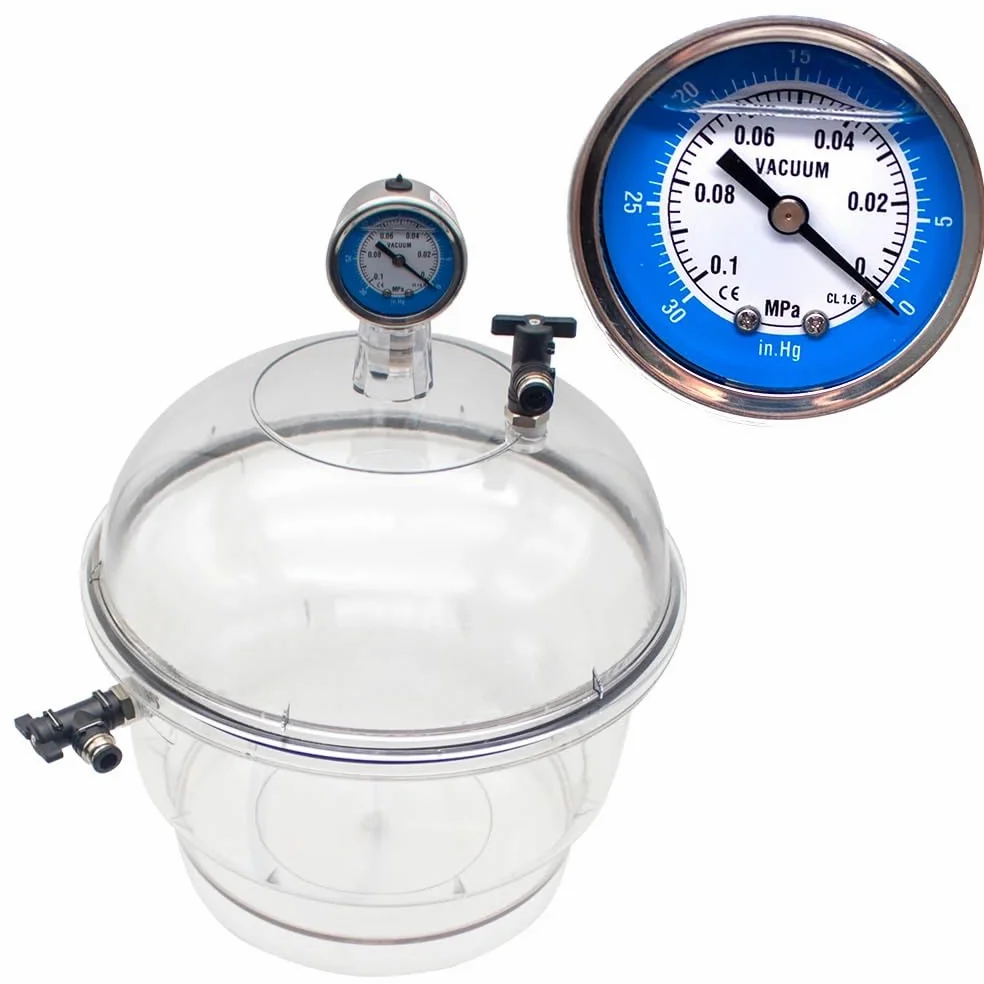 Secador De Vacío De Plástico De Policarbonato De 150 Mm, Válvula Doble De Almacenamiento De Desecador De Laboratorio Con Manómetro