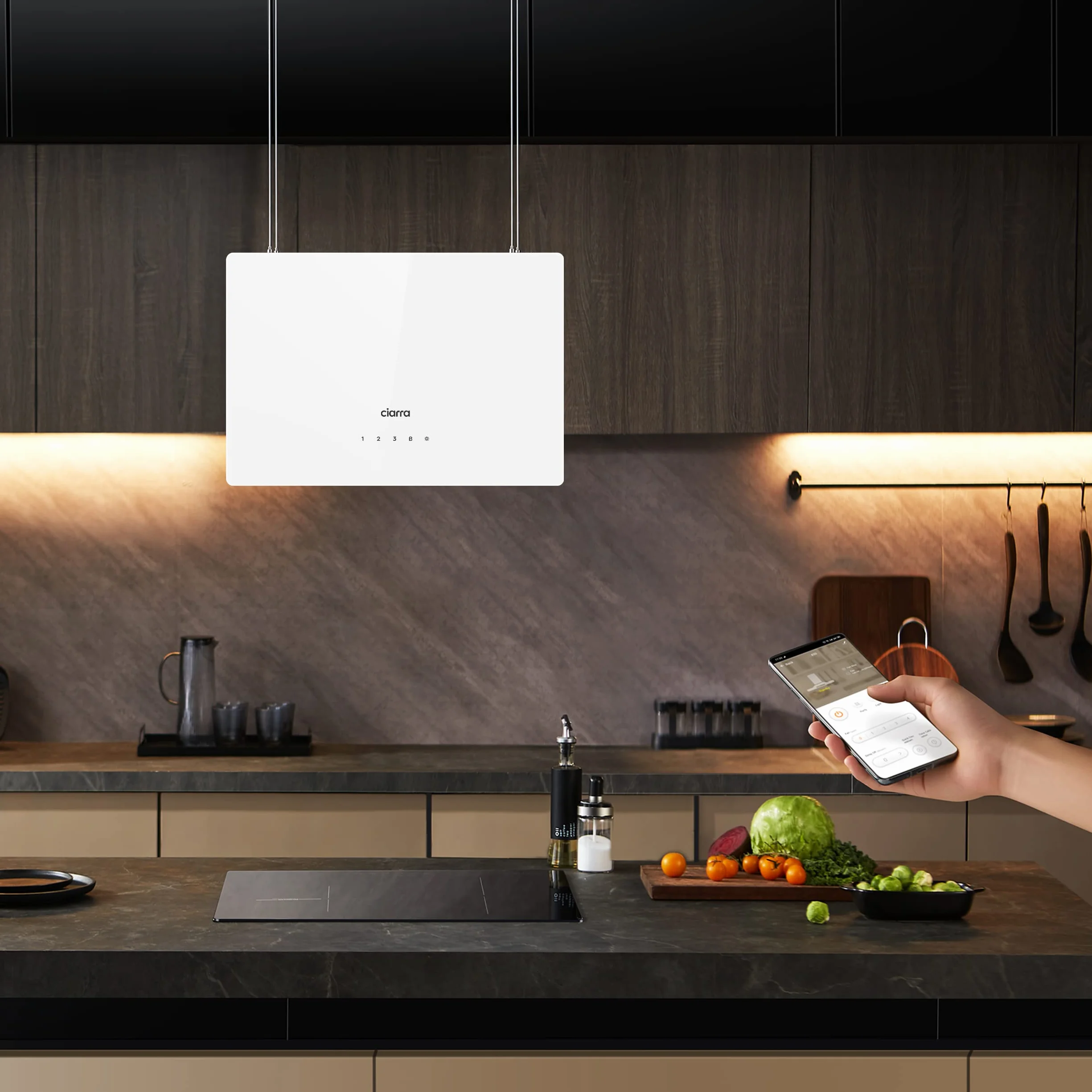 CIARRA CBCS4850 Campana Extractora Isla 48cm 700m³/h WiFi Control Táctil Clase A+++ Blanco