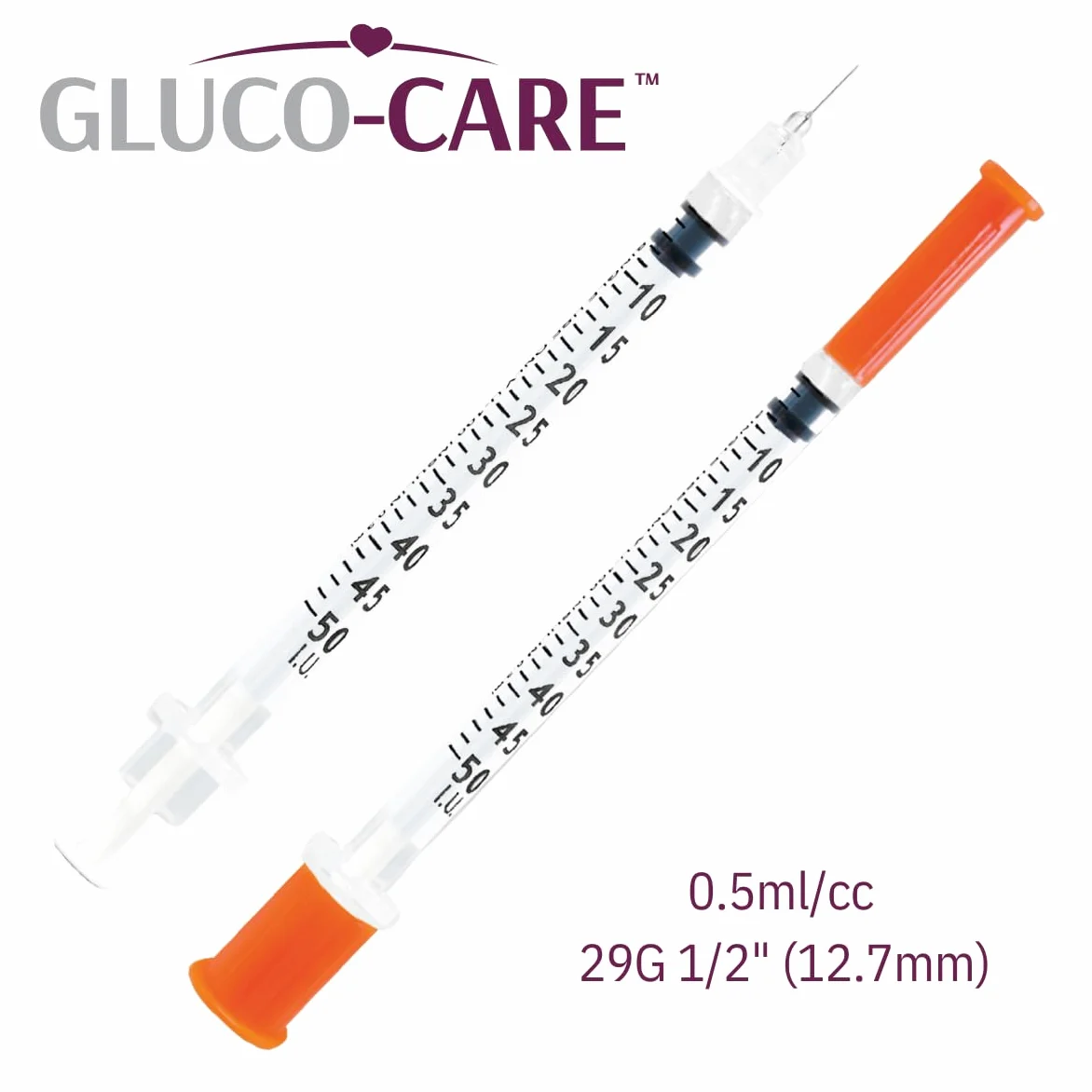 Jeringas de 0,5 ml/cc, 29 g x 12,7 mm, 100 unidades por caja