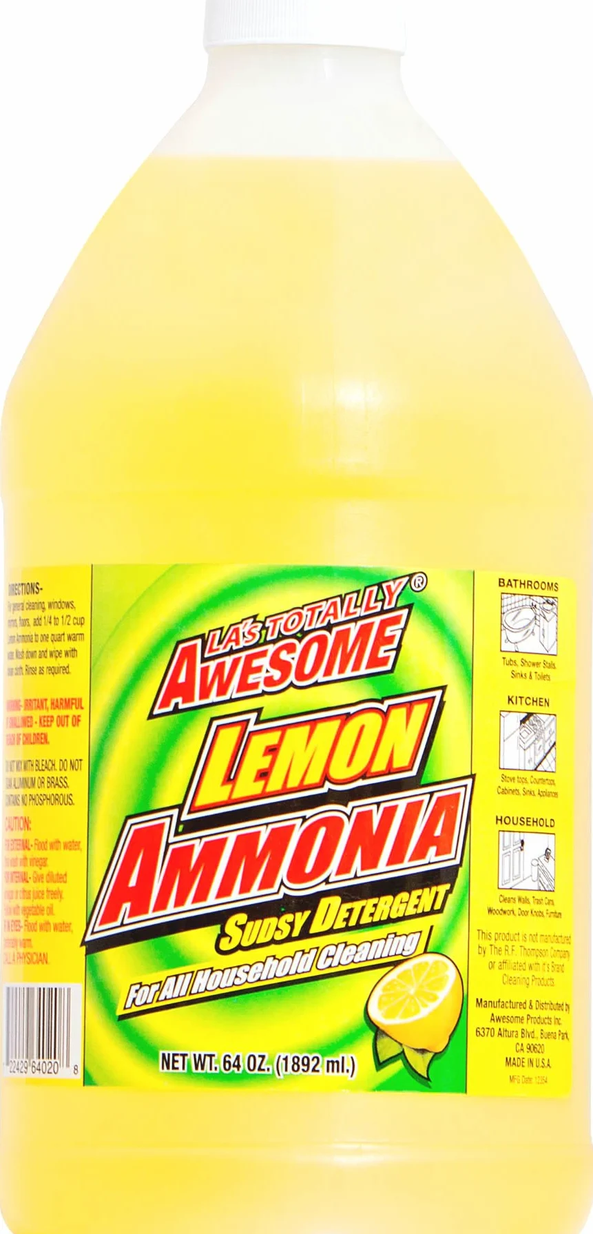 La's Totally Awesome Limpiador concentrado multiusos de amoníaco limón limpiador desengrasante removedor de manchas de 64 oz recambios – 1 botella
