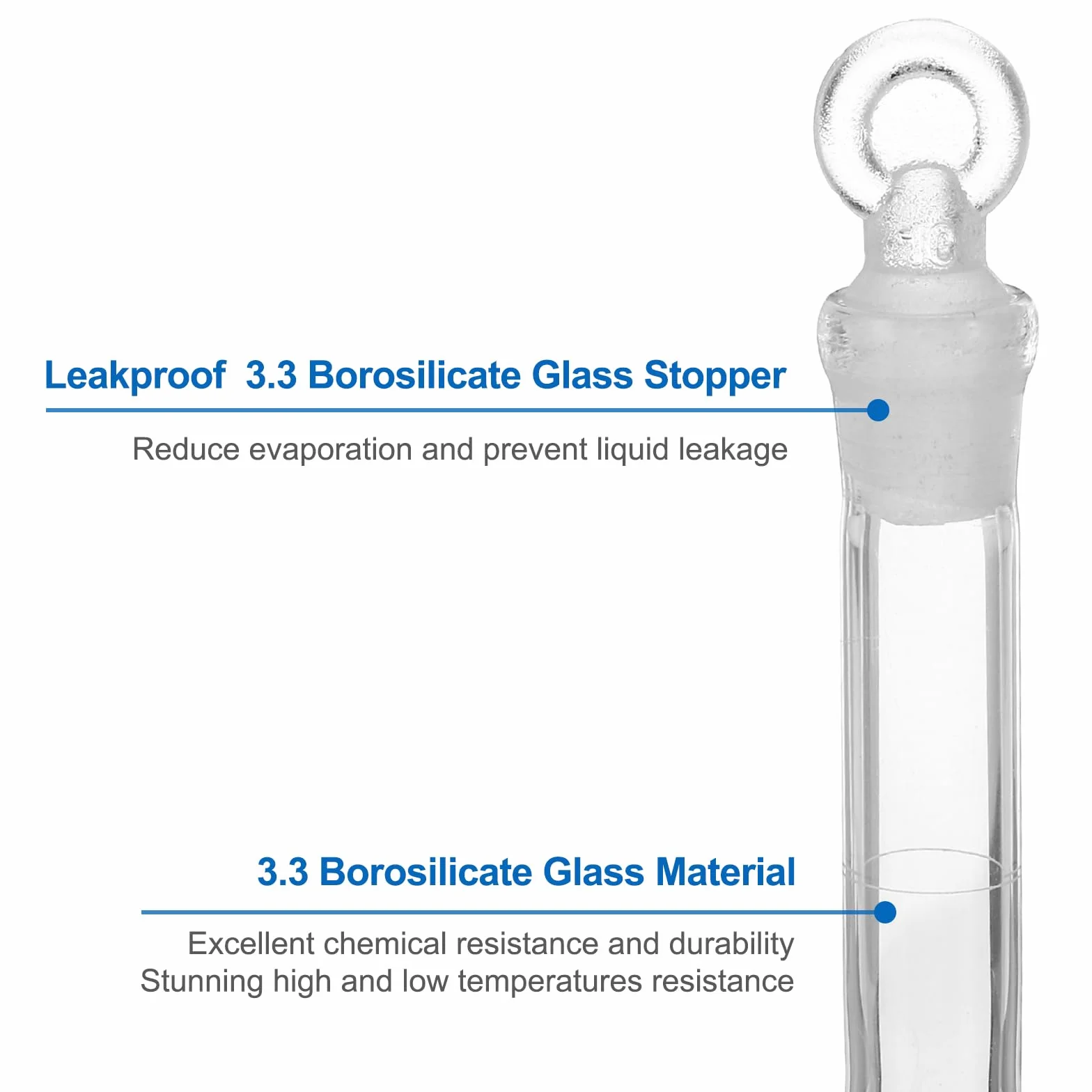 Matraz Volumétrico 5 ml, 10 Unidades Vidrio Borosilicato 3.3 con Tapón, Tolerancia 0.22 ml