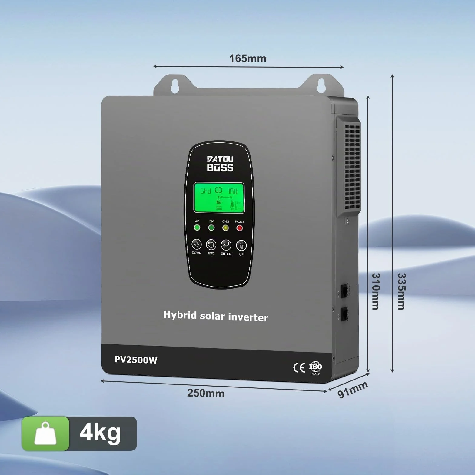 DATOUBOSS Inversor Solar Híbrido 1800W 12V Onda Sinusoidal Pura 12V a 230V con Regulador MPPT Sistema BMS Compatible con Baterías de Plomo Ácido y Litio Sistema Solar Off Grid