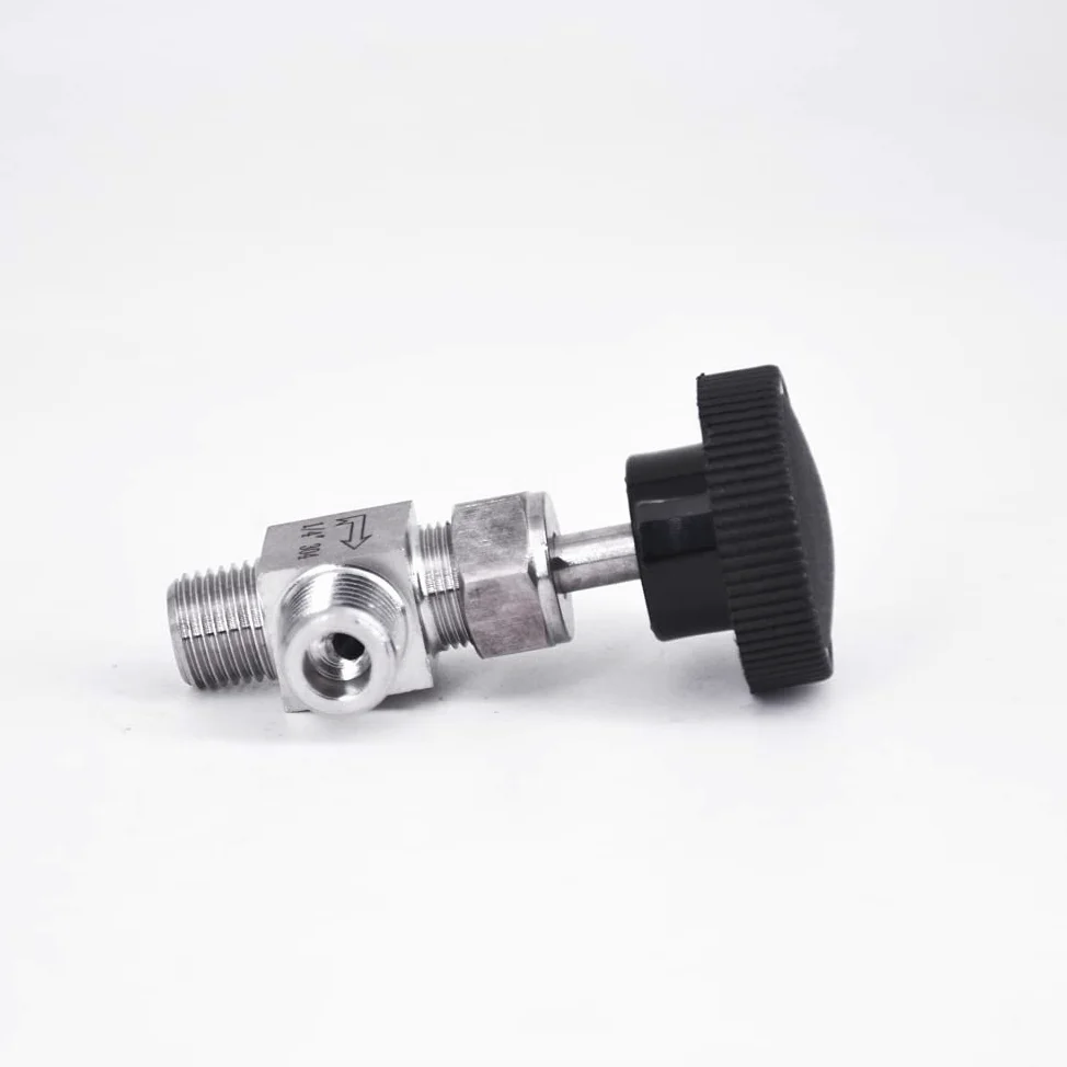 1/8 "1/4" 3/8 "1/2" válvula de Aguja de ángulo Macho Codo de grúa 304 Control de Flujo Inoxidable Agua Gas Aceite 915 PSI(1/8 Inch)