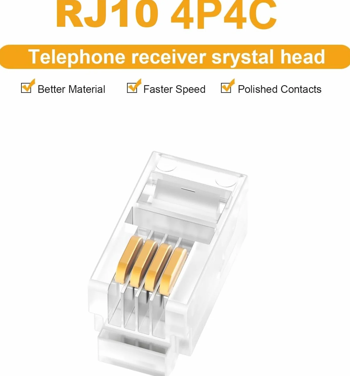 TECHZOCO Conector RJ10 Modular 4P4C Adaptador Teléfono AWG26 10 Unidades
