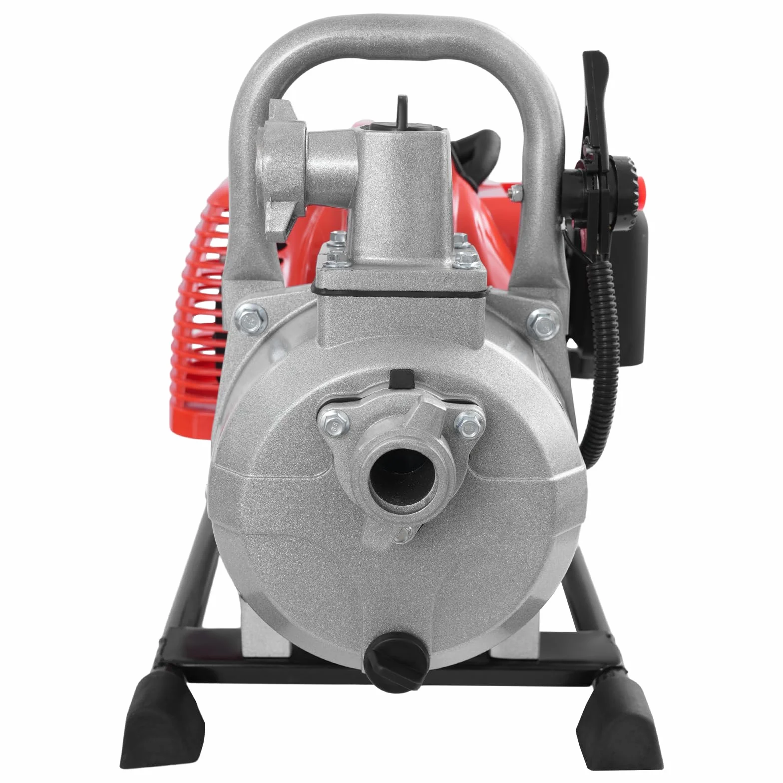 Bomba de agua, gasolina, 2 tiempos, bomba de jardín, 1,7 HP 43 cc, 10 m³/h, 30 m, altura de extracción de 25 mm, conector de 2 m, tubo de entrada (plata+negro+rojo)