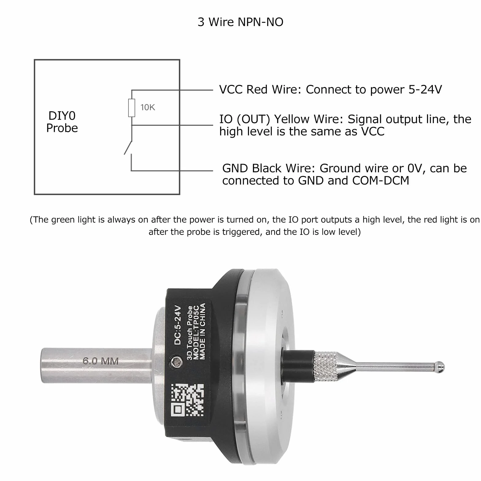 Buscador de borde de sonda táctil 3D CNC, para equipo CNC Mach3 DC 5~24 V, acero inoxidable + acero de tungsteno + aleación de aluminio, la sonda CNC de escritorio central