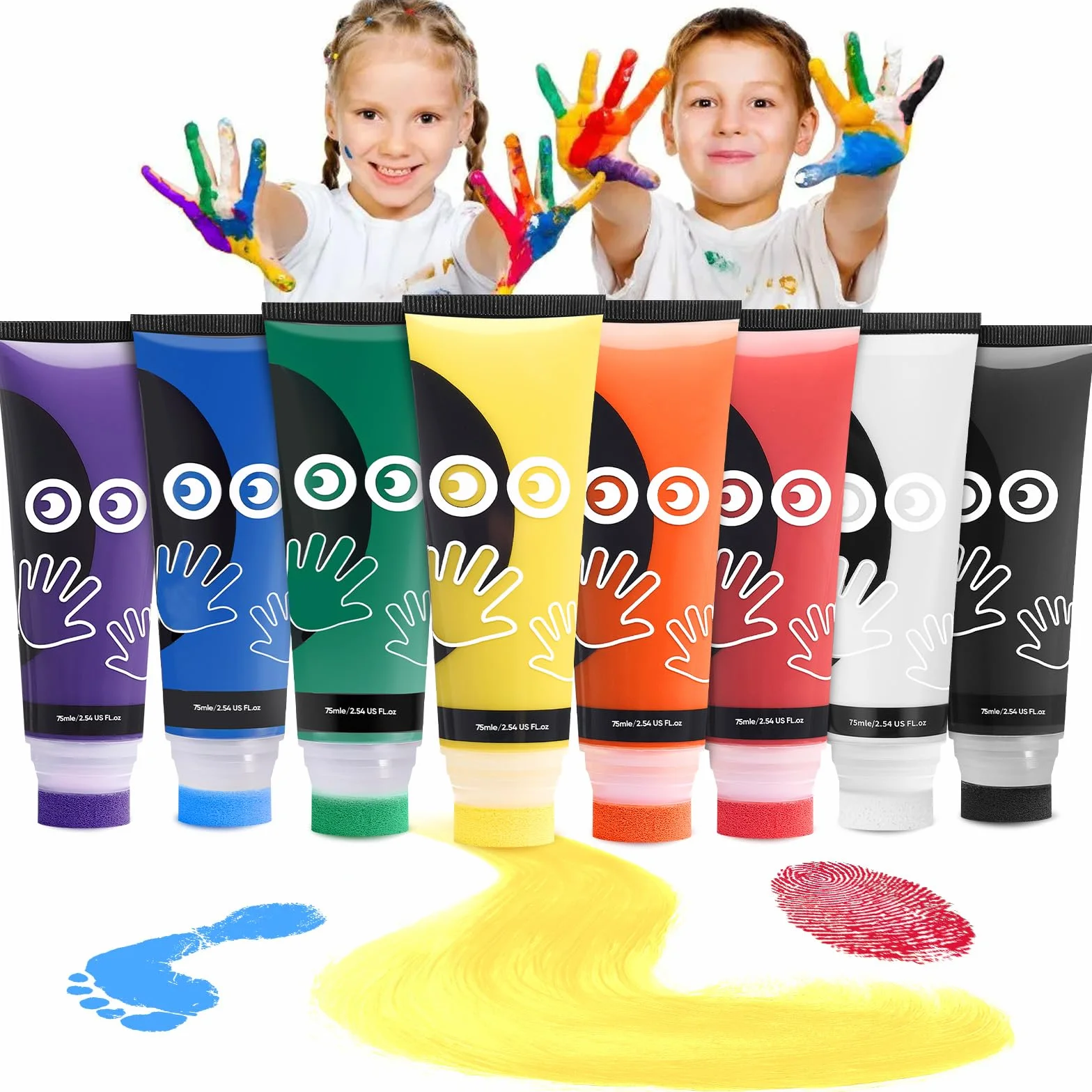 Pintura de Dedos para Niños 8 Colores 8x75ml No Tóxica Kit Pintura Dactilar
