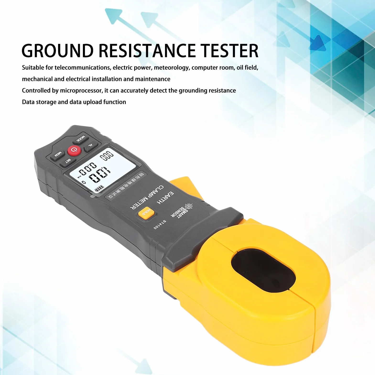 flexman ST4100 Medidor de Resistencia a Tierra con Abrazadera Digital LCD, Probador de Medidor de Resistencia a Tierra con Abrazadera de Apagado Automático Portátil para Sala de Computadoras