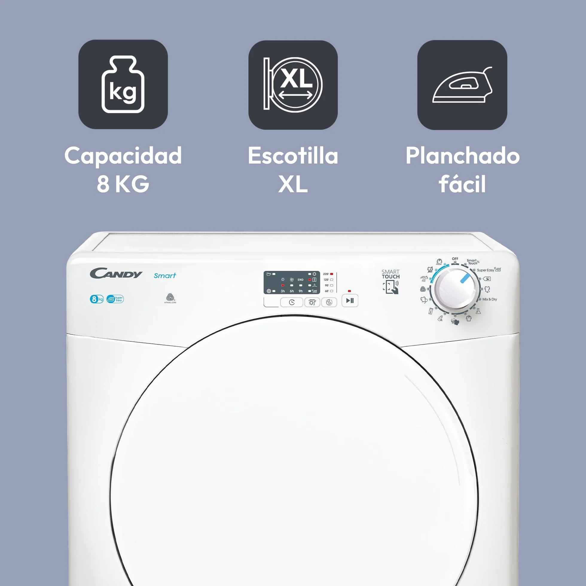 Candy Smart CSE C8LF-S Secadora Condensación 8KG Digital NFC 14 Programas Blanco