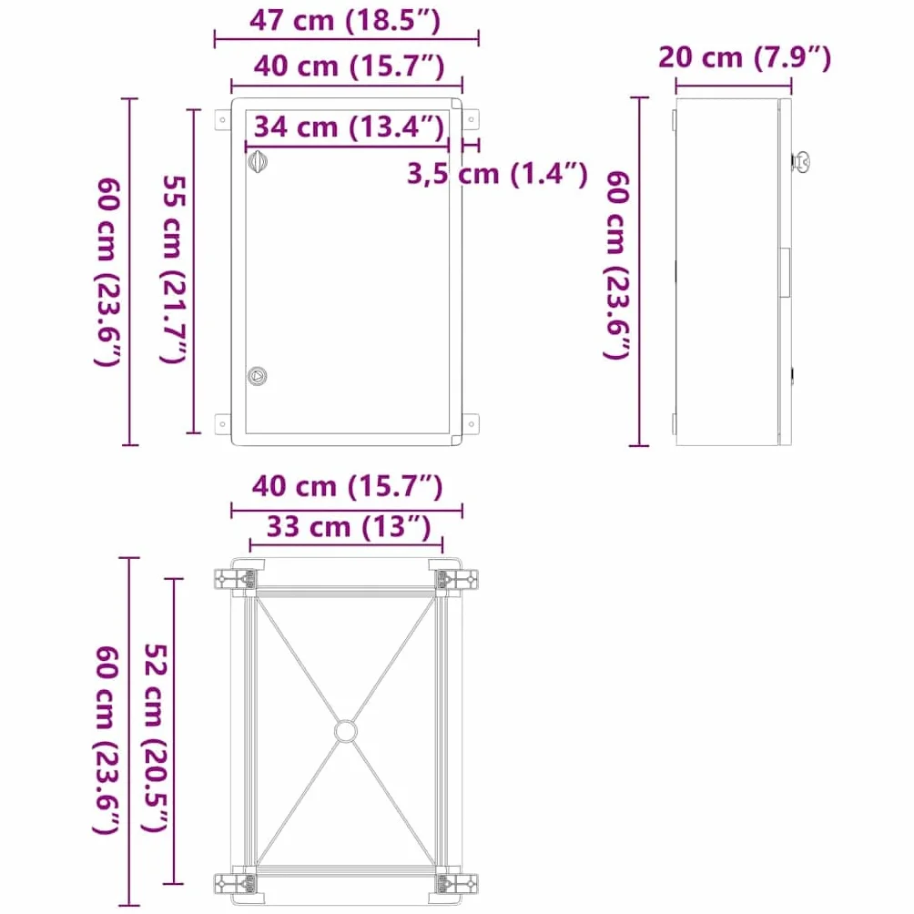vidaXL Armario de Control Gris 47 x 20 x 50 cm Plástico ABS, Gabinete Moderno, solución Duradera para Herramientas, Organizador Elegante para Espacios Interiores y Exteriores