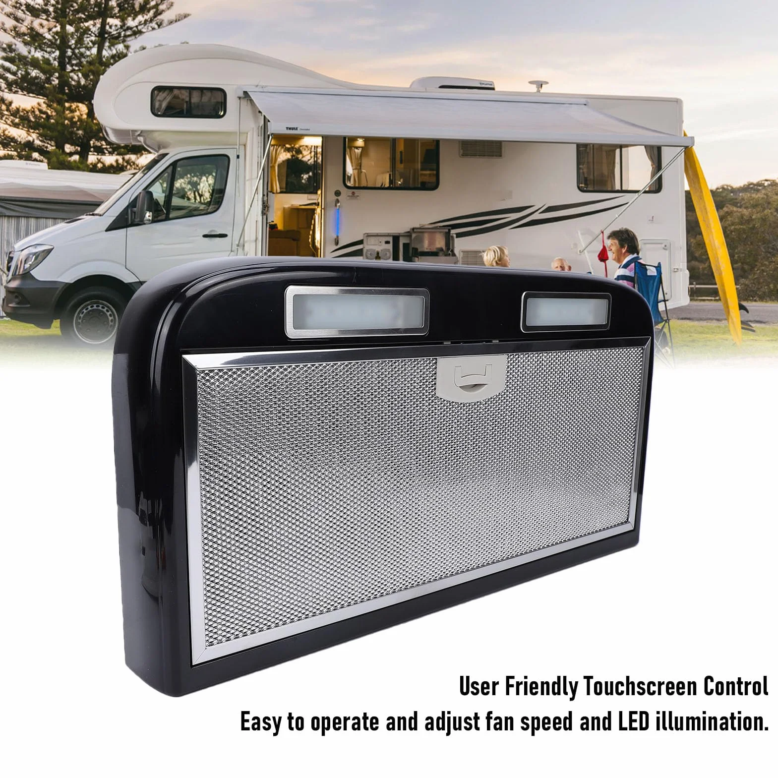 Tbest Campana Extractora para Autocaravanas, 12 V, Acero Inoxidable, Pantalla Táctil, Luz LED, Campana Extractora para Cocina, Ideal para Autocaravanas, Yates y Apartamentos pequeños.