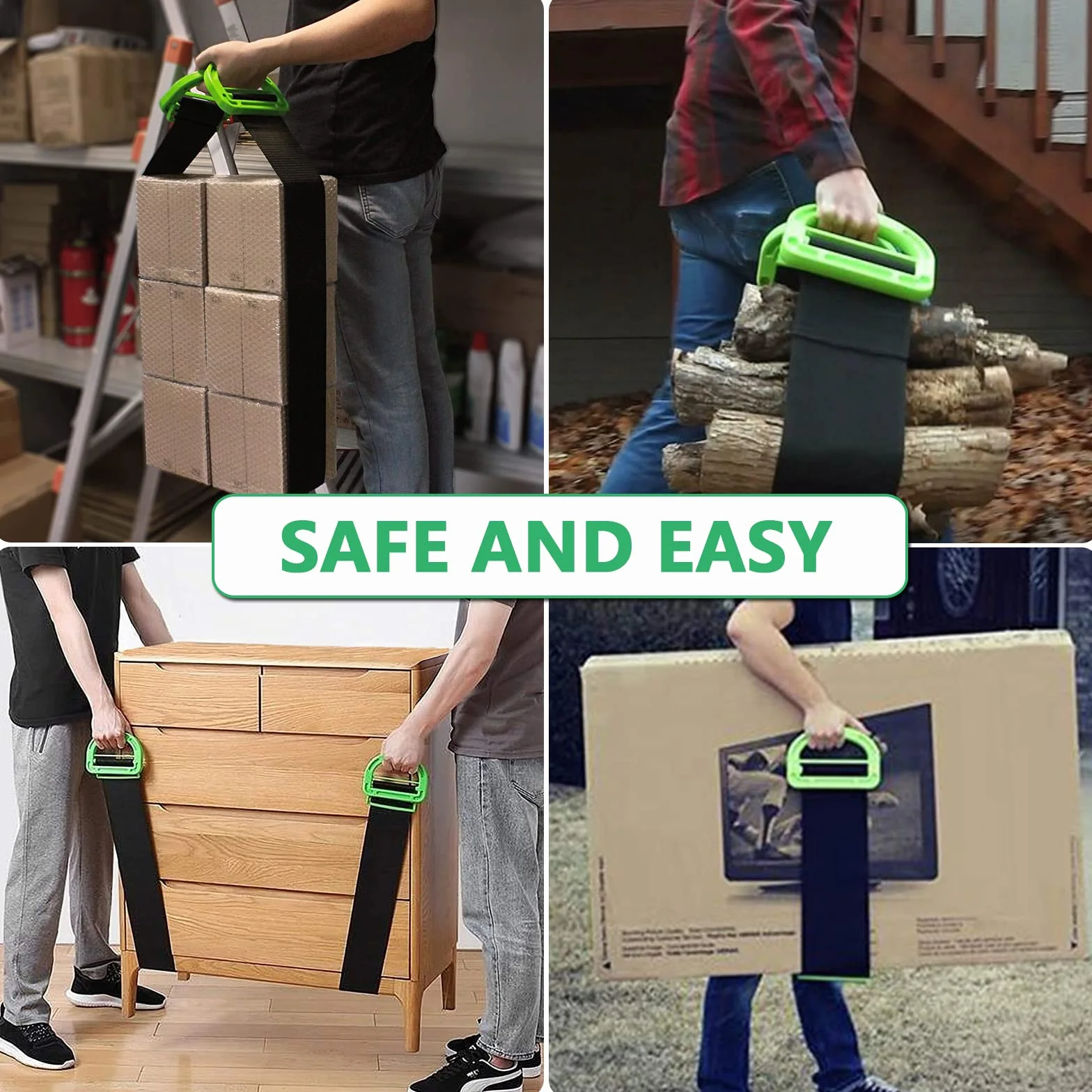 Paquete de 2 Correas para Mover y Levantar Muebles, Cajas, Colchón, con 2 Pares de Guantes