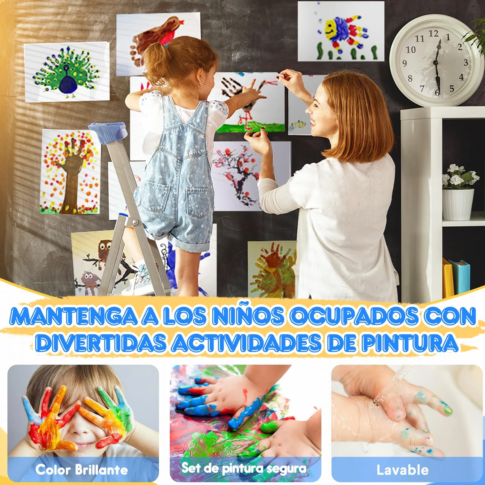 Pintura de Dedos para Niños 8 Colores 8x75ml No Tóxica Kit Pintura Dactilar