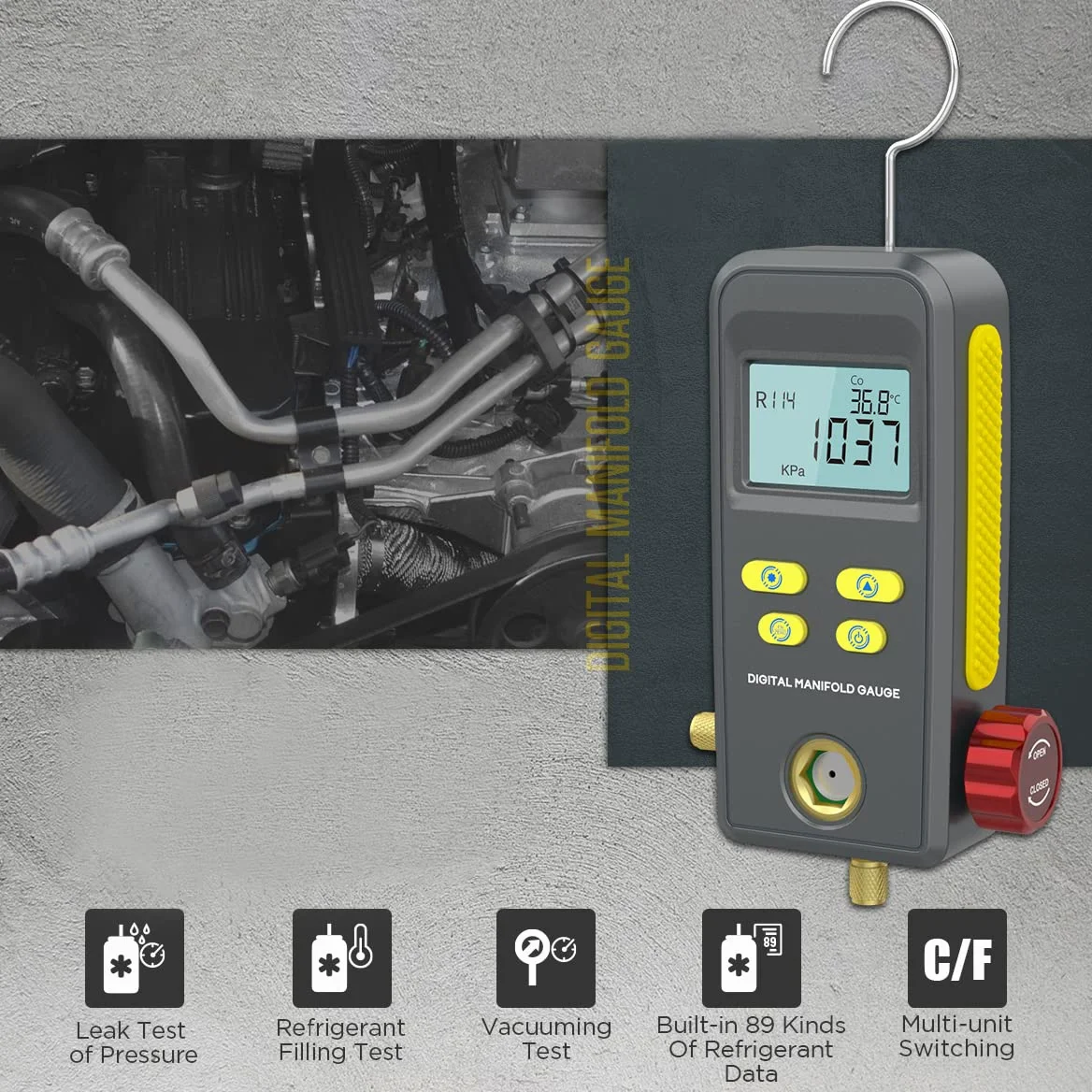 Manómetros de colector Digital, Conjunto de manómetros del Sistema HVAC del colector Digital de refrigeración, probador de Fugas de Temperatura de presión de vacío de Alta precisión