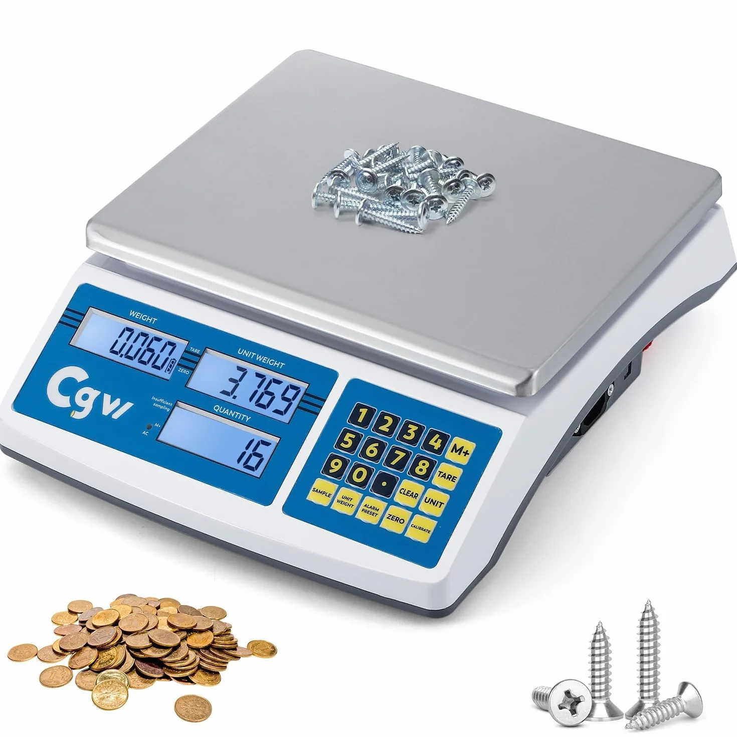 CGOLDENWALL Báscula Contadora de Piezas Industrial 40kg 1g - Báscula de Conteo para Inventario con Plato Inox - Cambio Unidades g/kg/lb - Para Piezas Pequeñas, Componentes y Monedas