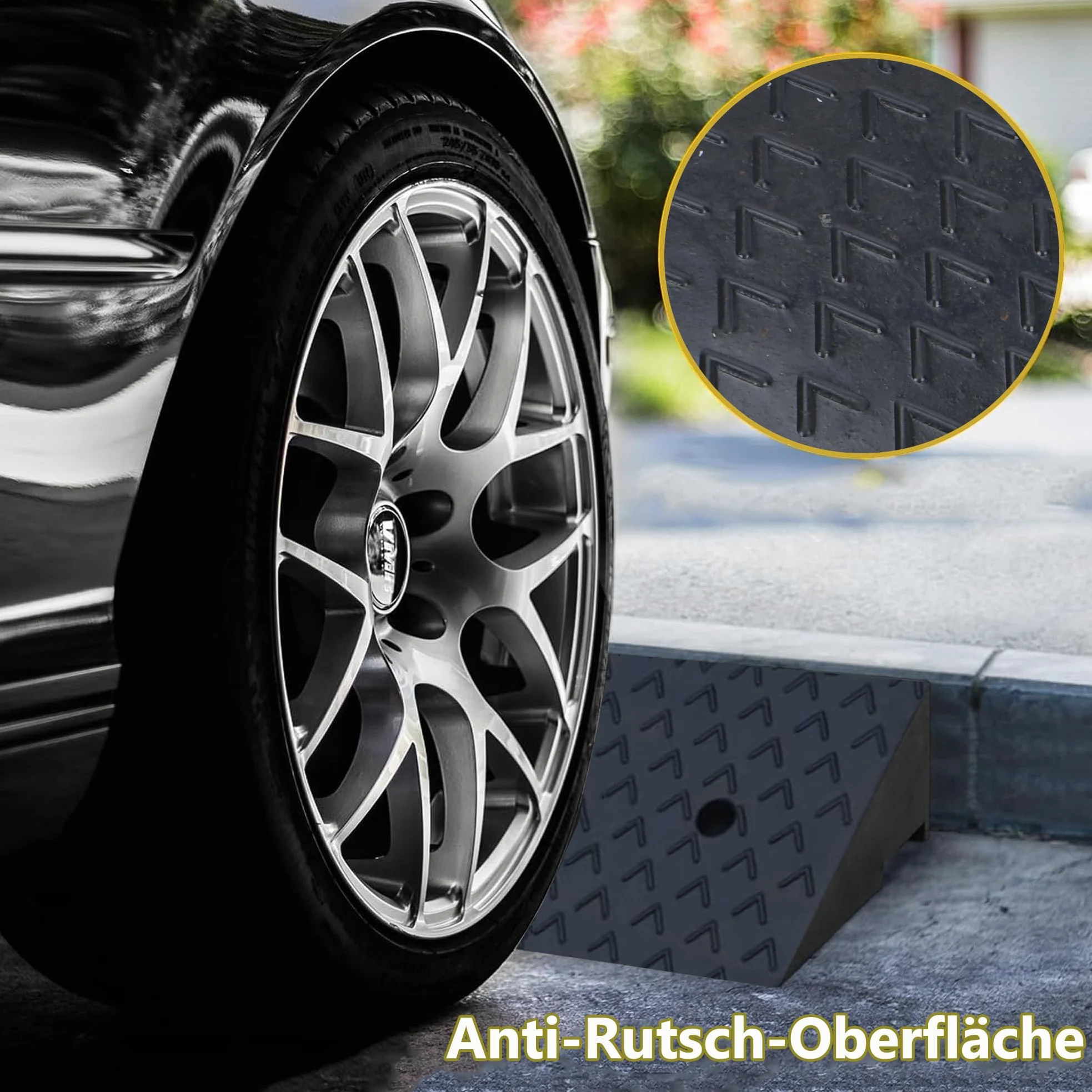Rampa de goma para bordillos de 5 cm, rampa de umbral de puerta, rampa de acceso 100 x 25 x 5 cm, rampa para coche o moto, silla de ruedas, rampa de goma con kit de fijación