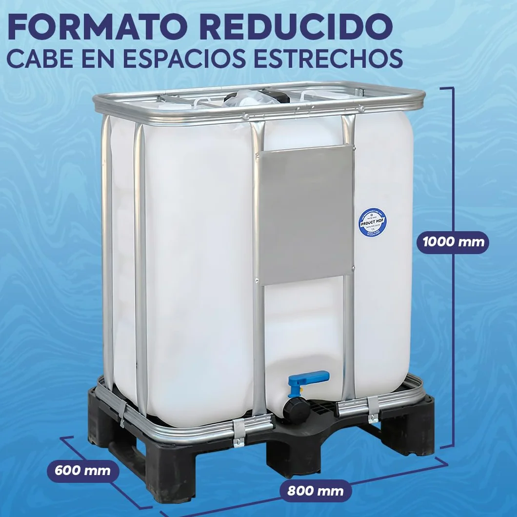 Depósito IBC 300 litros - Contenedor Plástico Industrial Compacto con Palet Plástico, Homologado UN y ADR, Ideal para Almacenamiento Seguro de Agua, Líquidos Alimentarios y Químicos.