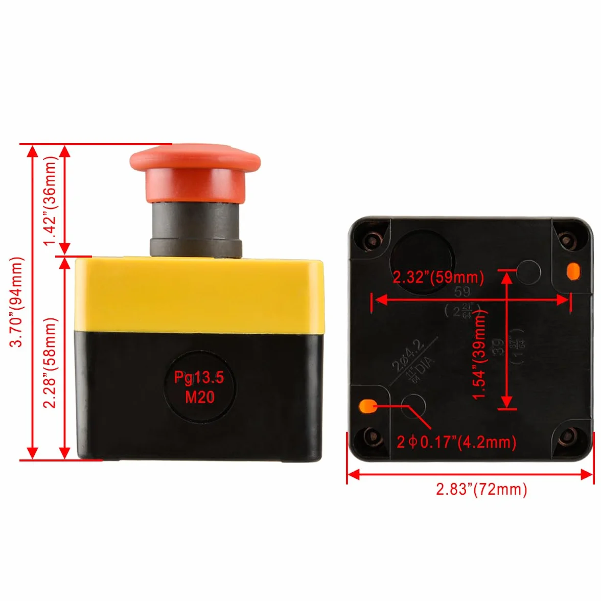 Heschen Interruptor de emergencia IP65 resistente a la intemperie con carcasa y llave, 2NC 660 V 10 A, interruptor de botón rojo con inscripción EMERGENCY STOP para industria, 1 unidad