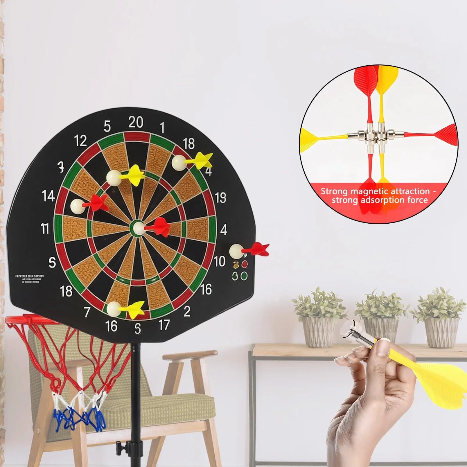 Canasta de baloncesto 2 en 1 exterior con diana, altura ajustable 118-140 cm