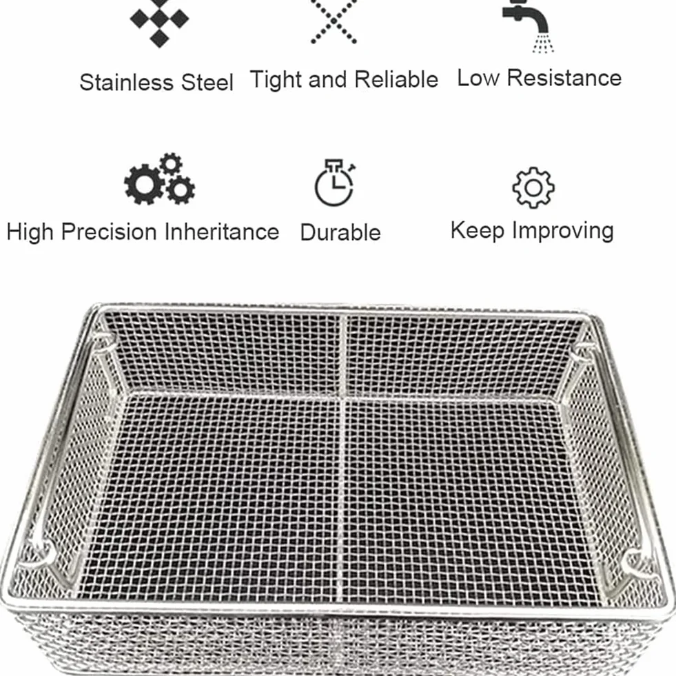 Cesta de desinfección de Equipos médicos de Acero Inoxidable 304, Bandeja de esterilización de Acero Inoxidable para Hospital con Mango retráctil,30 * 20 * 10cm