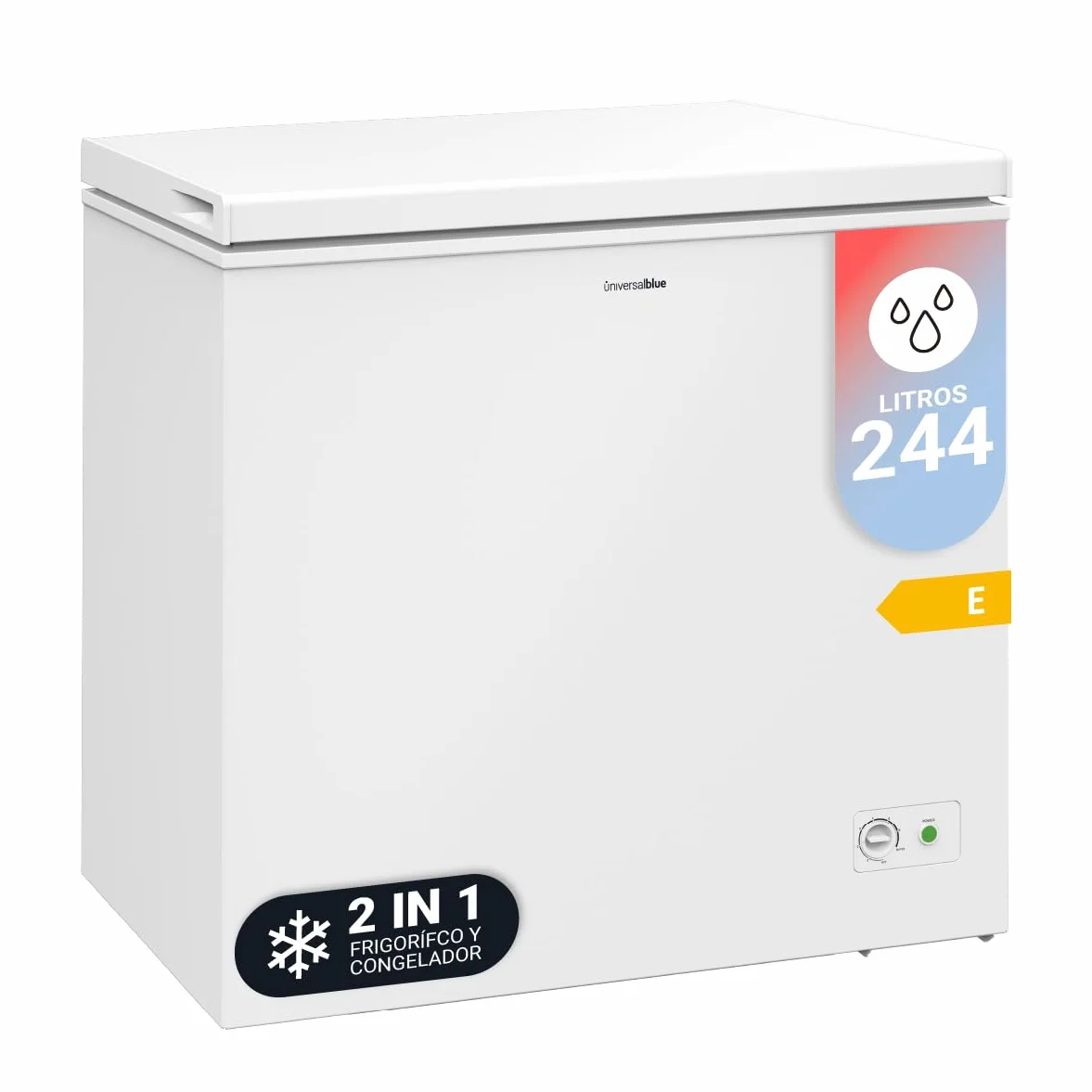UNIVERSALBLUE Congelador Arcón Blanco 244L 2 en 1 Horizontal E 4* Control Mecánico