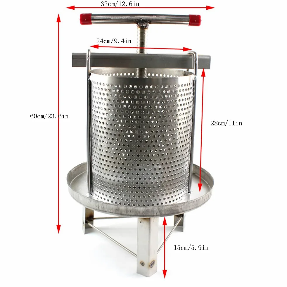 Prensa de miel manual, 24 cm de diámetro, malla de acero inoxidable, prensa de cera de miel, prensa de apicultura, herramienta para el hogar, apicultor, agricultor
