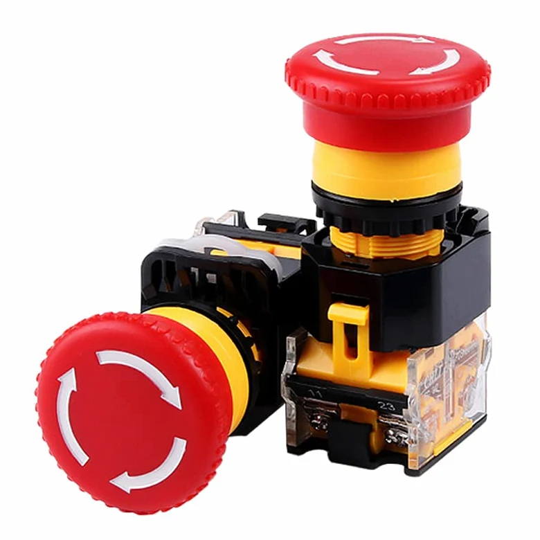 Interruptor de alimentación Botón parada emergencia La38-11zs con autobloqueo interruptor cabeza hongo 22 mm(1NC1NO)