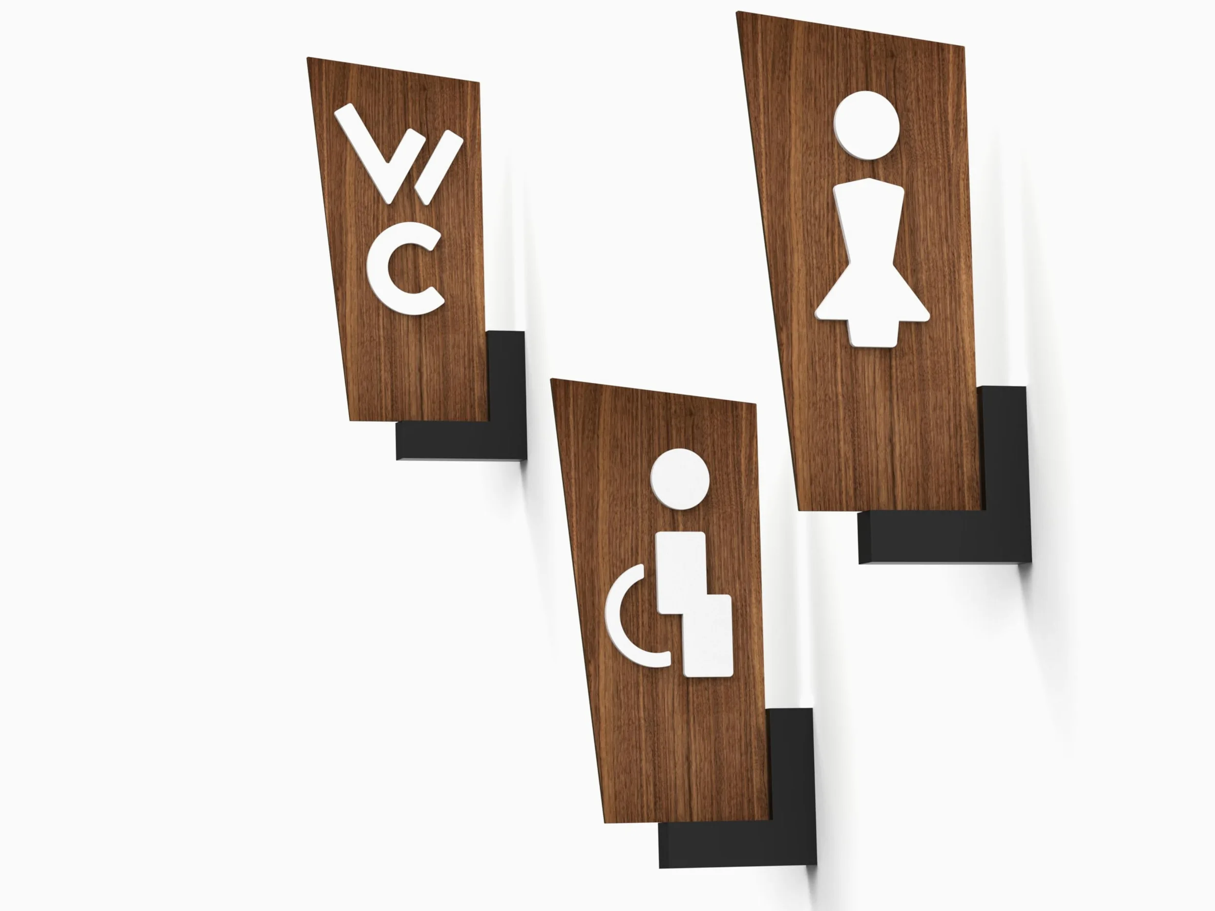 3x Carteles de Baño Personalizables – Pictogramas a Elegir – Señalética WC Hombre Mujer Discapacitados – Letrero de Pared Doble Cara con Soporte de Color y Flecha Direccional