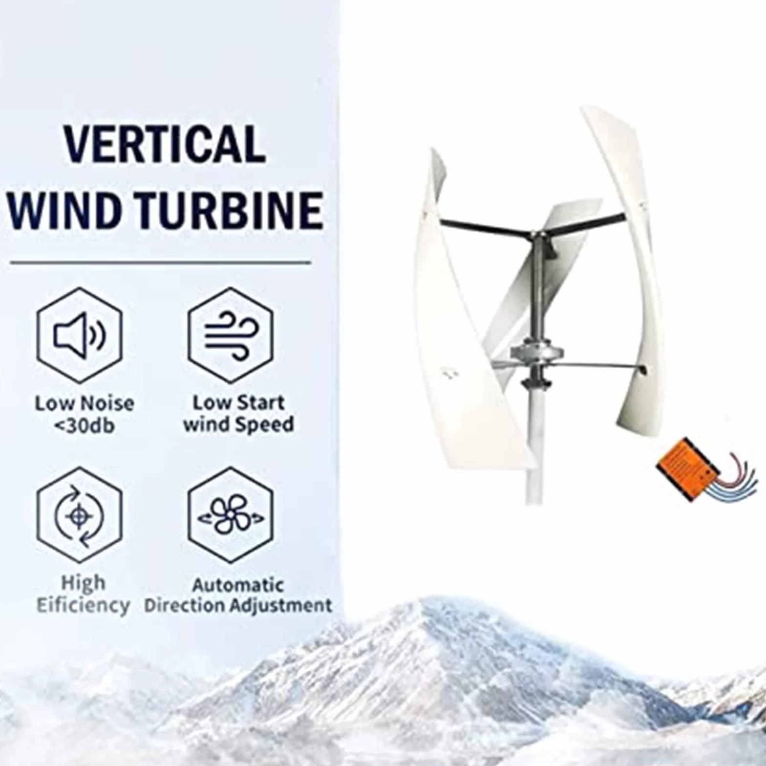 5000W Turbina eólica Vertical Generador energía Kit energía eólica 12V 24V 48V 3 aspas con Controlador Kit de turbinas eólicas para suplementación con energía doméstica,24V