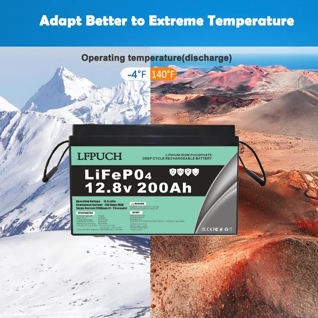 Batería LiFePO4 12V 200Ah de fosfato de hierro y litio para reemplazo AGM ciclo profundo fotovoltaica acampada