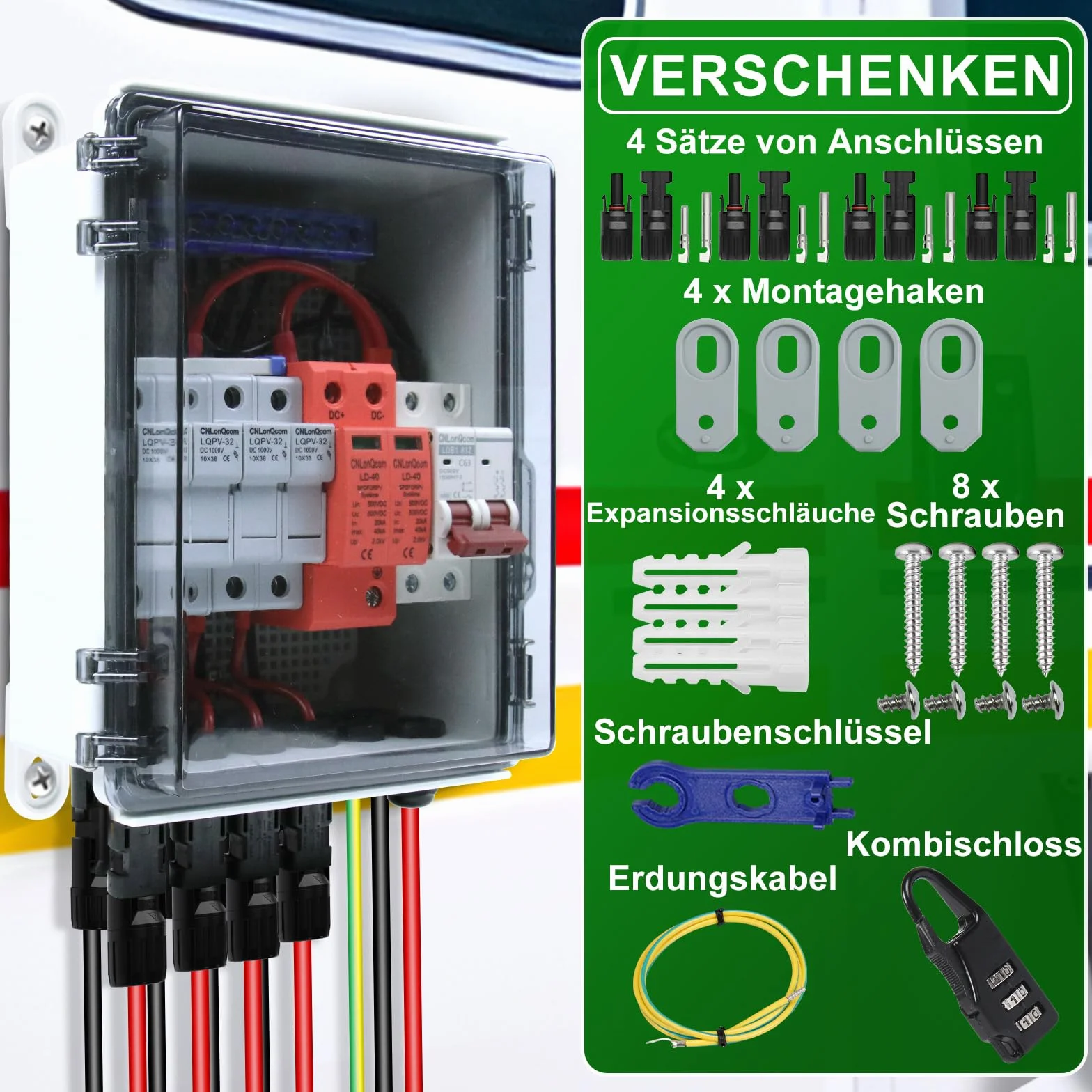 Protección contra sobretensiones PV caja de fusibles CC interruptor de protección contra rayos módulos 4 cuerdas 4 en 1 salida DC 500 V 20-40 KA con IP65 caja de conexiones impermeable para