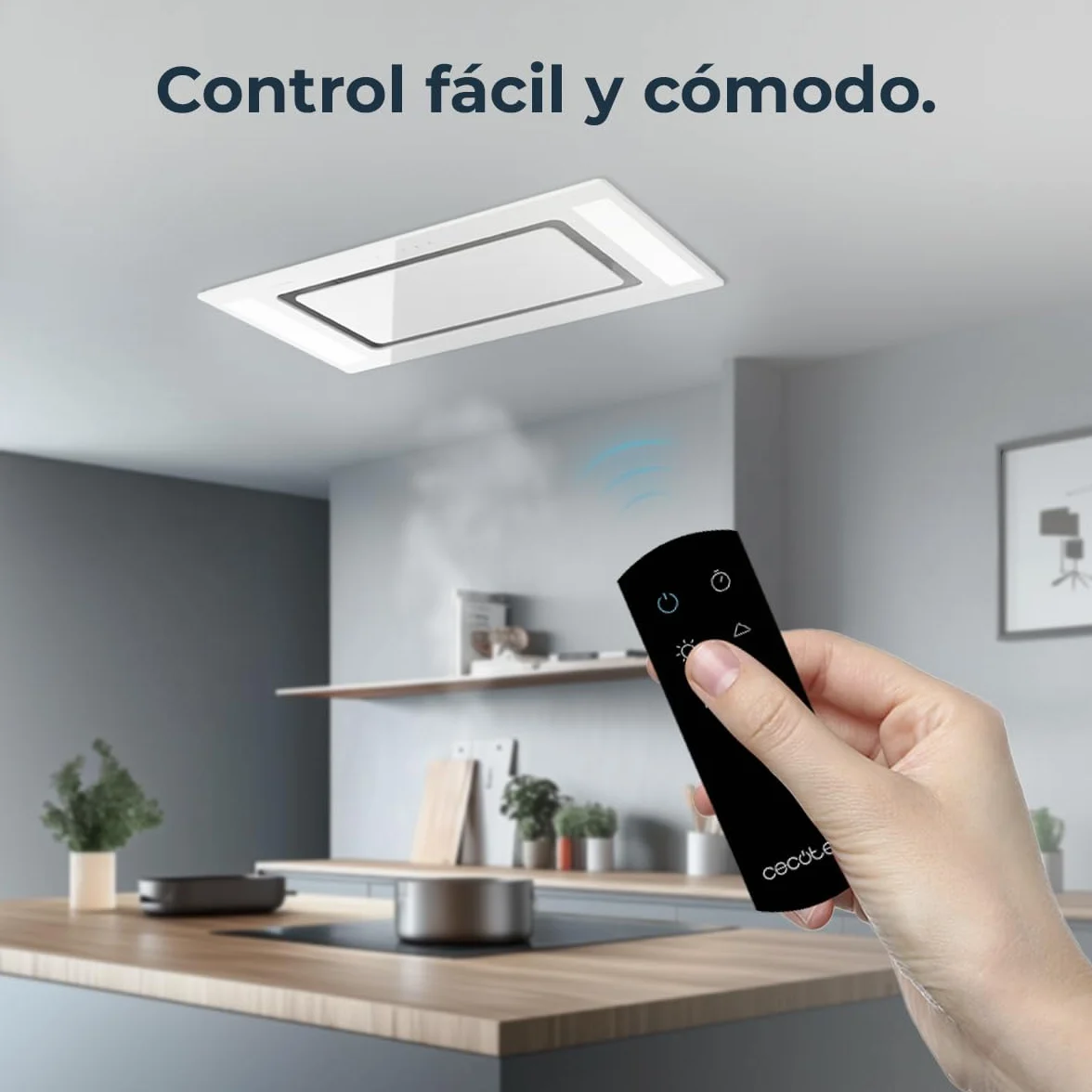 Cecotec Campana Extractora 90 Cm Integrable De Techo Bolero Flux Tir 908000 Glass White A++ Succión 800M3/H Control Remoto Filtro Carbono Booster