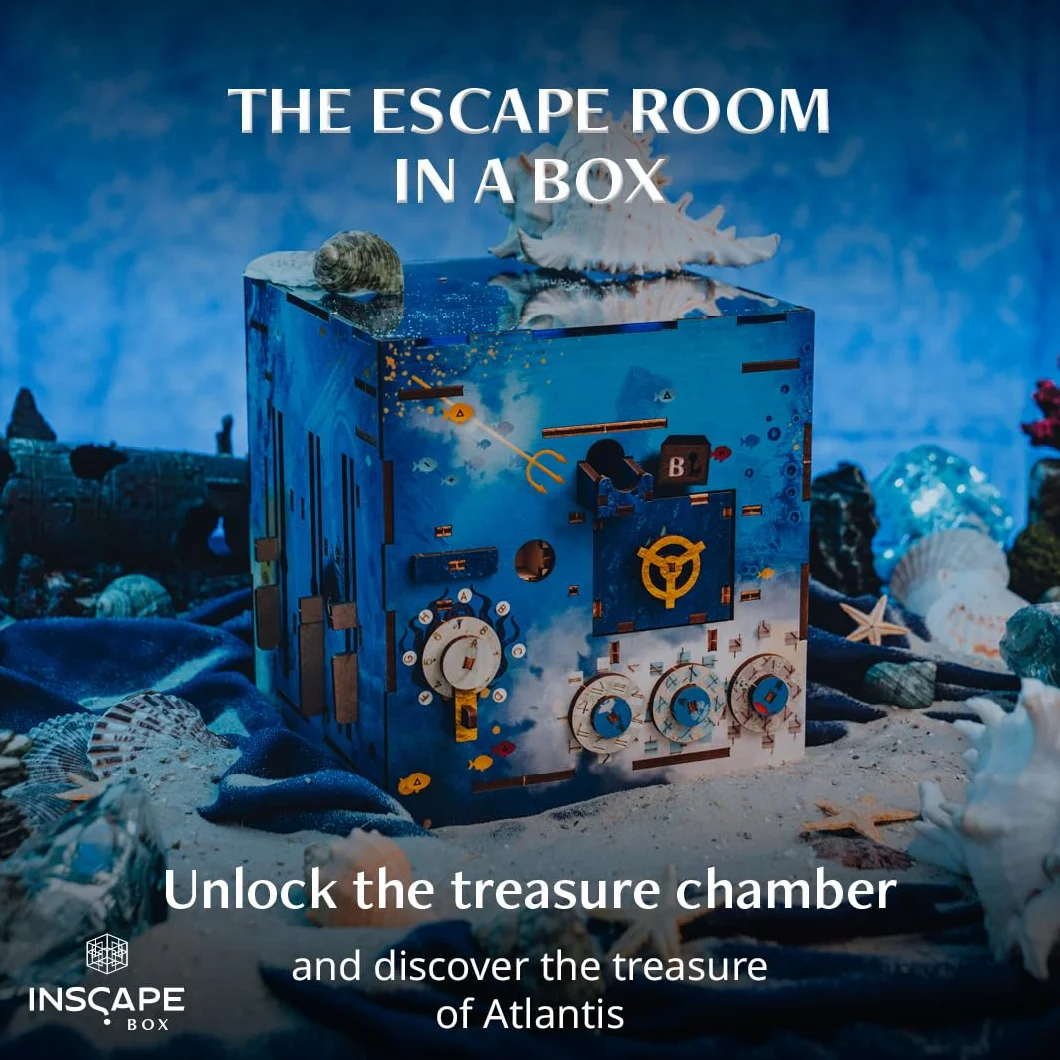 INSCAPE Atlantis Labyrinth Cluebox - Caja de rompecabezas de madera 3D - Puzzle Box - Escape Room para adultos y niños