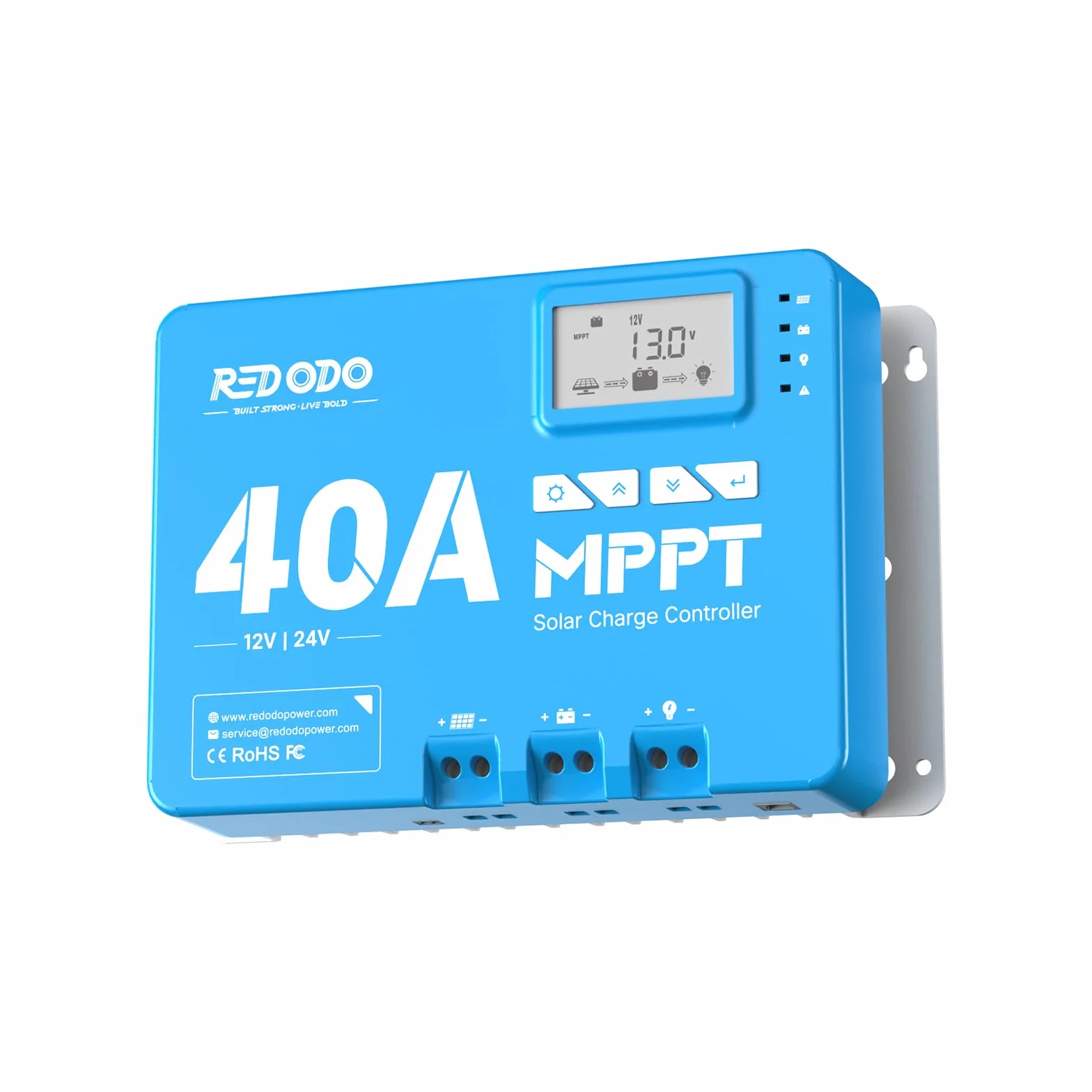 Redodo 40A MPPT 12V/24V Coche Entrada DC Controlador de carga solar con módulo Bluetooth incorporado, Parámetro ajustable Pantalla LCD Pantalla LED