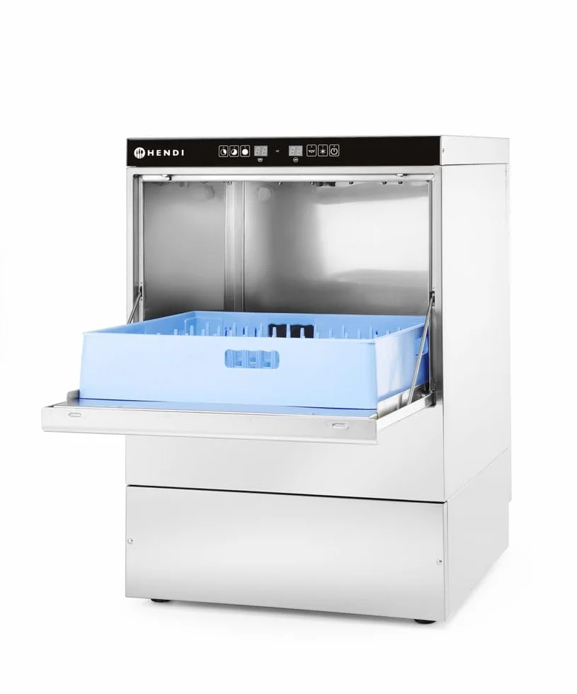 HENDI Lavavajillas industrial, para cestas 50x50cm, con control electrónico, máquina lavaplatos lavavasos lavacopas, 400V, 6600W, 570x600x(H)830mm, acero inoxidable