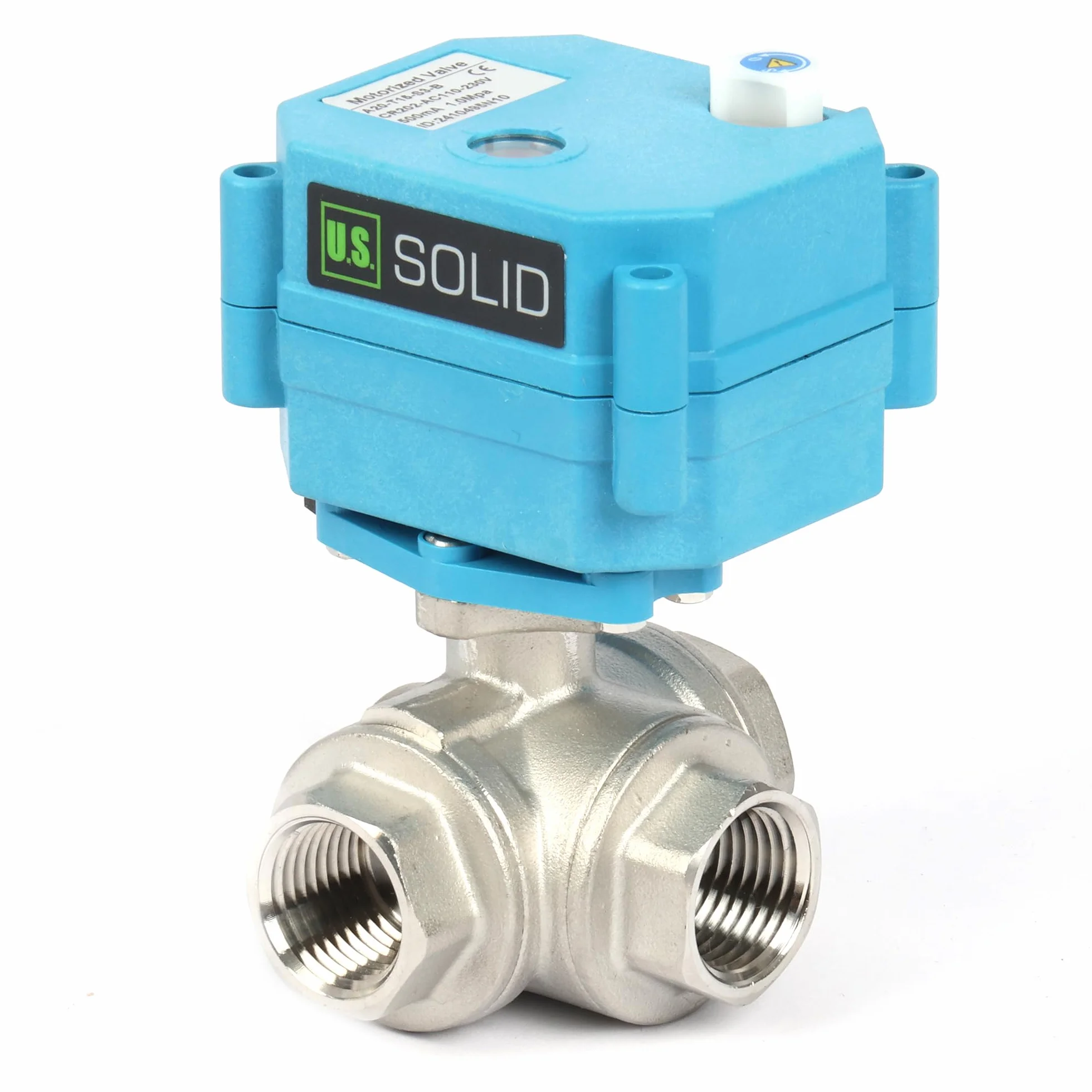 U.S. Solid Válvula motorizada 3 vías acero inoxidable: tipo T - eléctrica válvula con función manual, puerto estándar (1/2", AC110-230V)