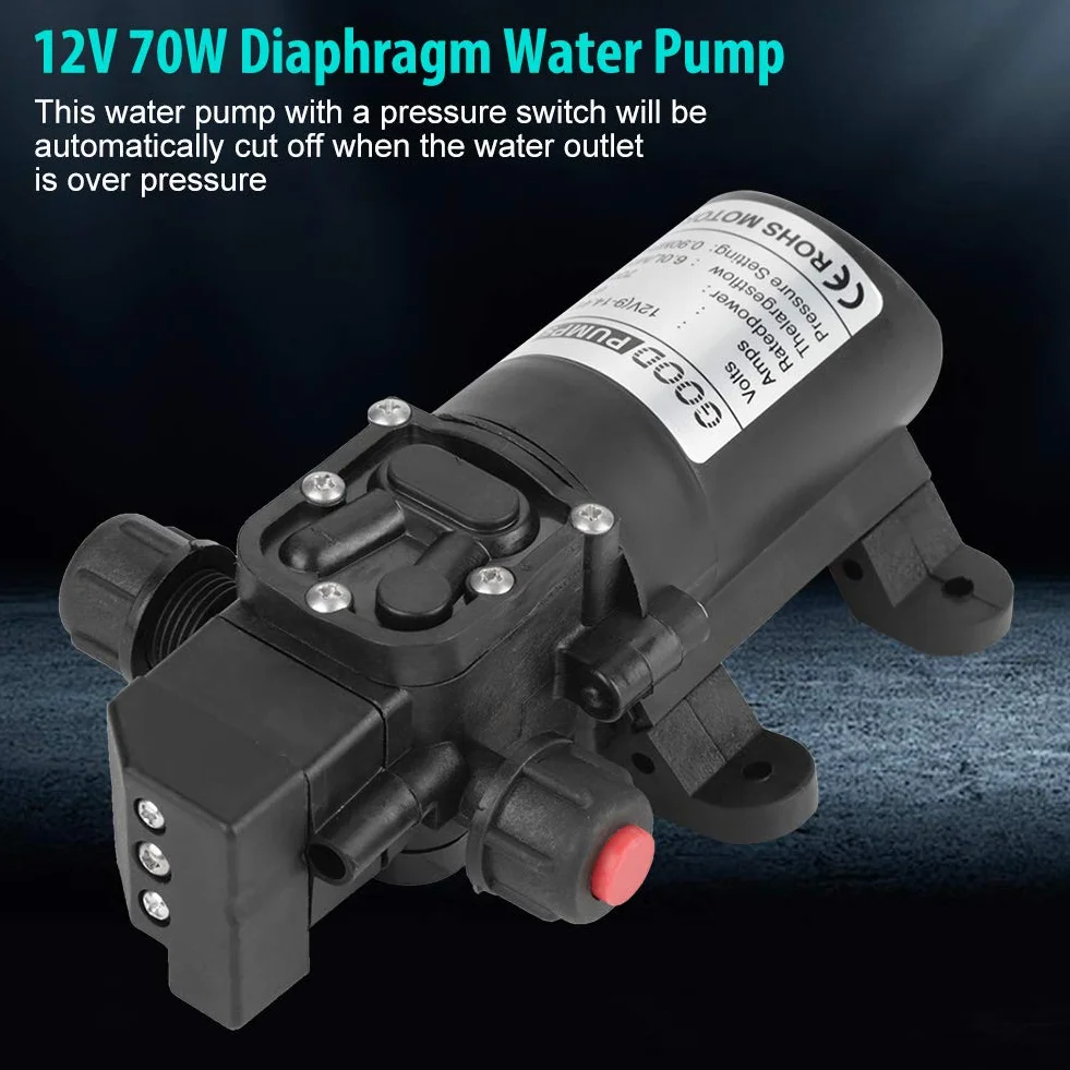 Bomba de Agua 12 V, Autocebante de Alta Presión Bomba de Diafragma de Agua, 0,9 Mpa 6 l/min DC 12V 6A 70W, para Caravana Camping Barco Irrigación Riego