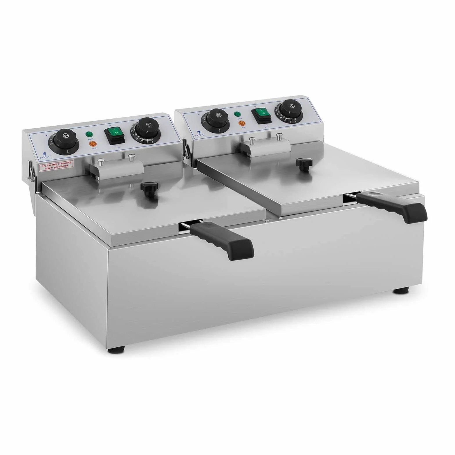 Royal Catering Freidora Eléctrica Doble Para Hostelería 2 x 10 Litros 230 V RCTF 10DB (2 x 3.200 W, Temporizador 60 Min, Temperatura: 50-200 °C)