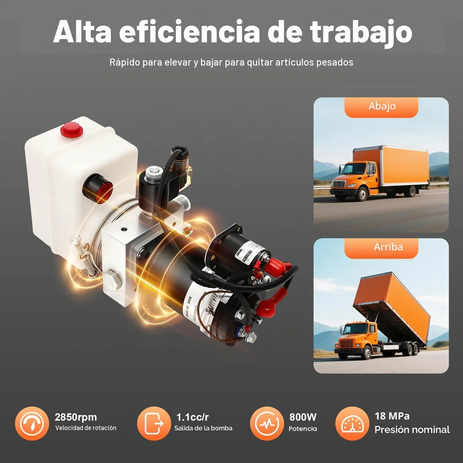 Bomba hidráulica de 12 V, 800 W, 1,5 L, prensa hidráulica con conector y carcasa de interruptor, 2850 rpm, bomba hidráulica eléctrica de acción simple para camión volquete, descarga, elevación