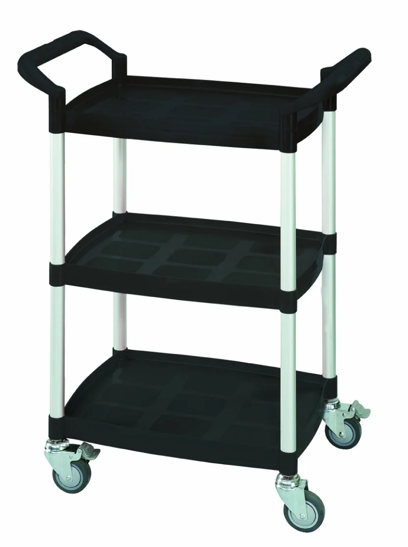 Carro de plástico T-EQUIP SKMW-430-S, 3 pisos, largo x ancho x alto: 655 mm x 370 mm x 900 mm, capacidad de carga de 100 kg, negro