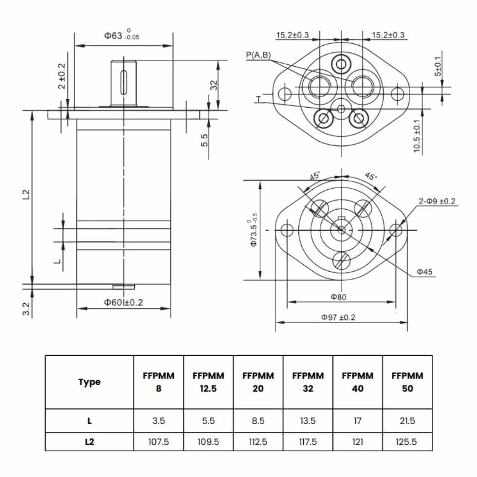 Motor hidráulico cc/rev 16 mm eje con llave paralela, montaje ovalado, puertos traseros (12,9 CC/REV)