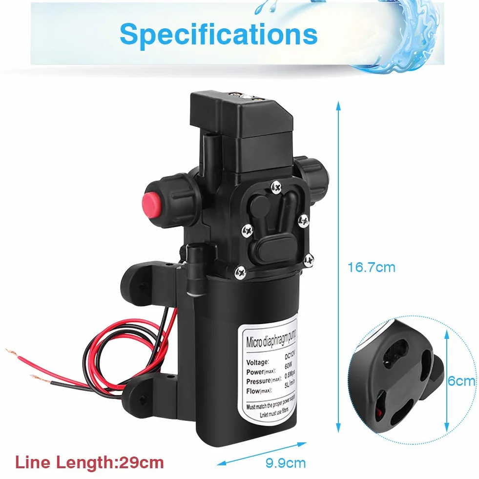 Bomba de Agua de Diafragma Autocebante Alta Presión 12V 116PSI