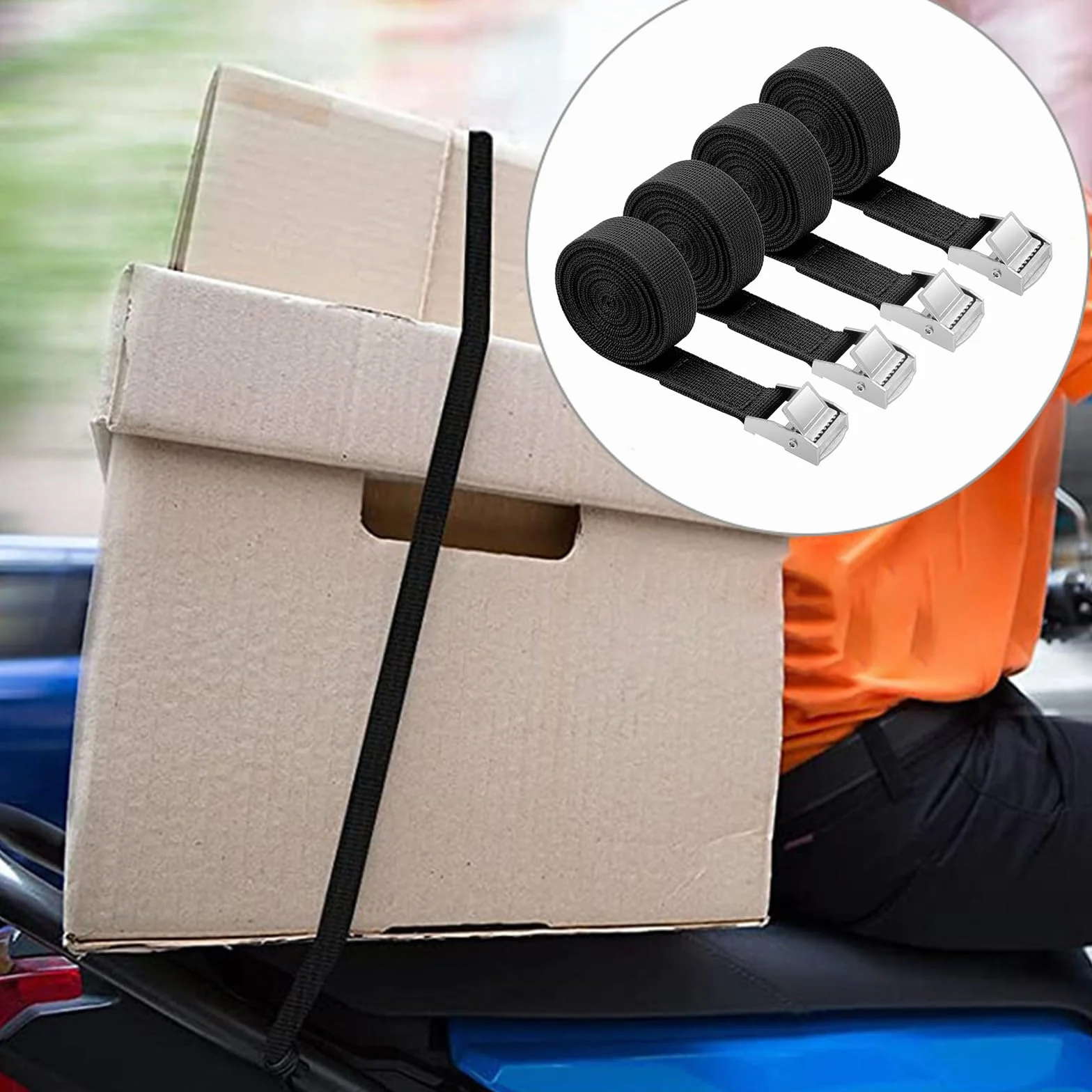 Cinchas de Amarre con Trinquete 4 Piezas 2m x 20mm 150kg Correas de Sujeción de Carga Negro