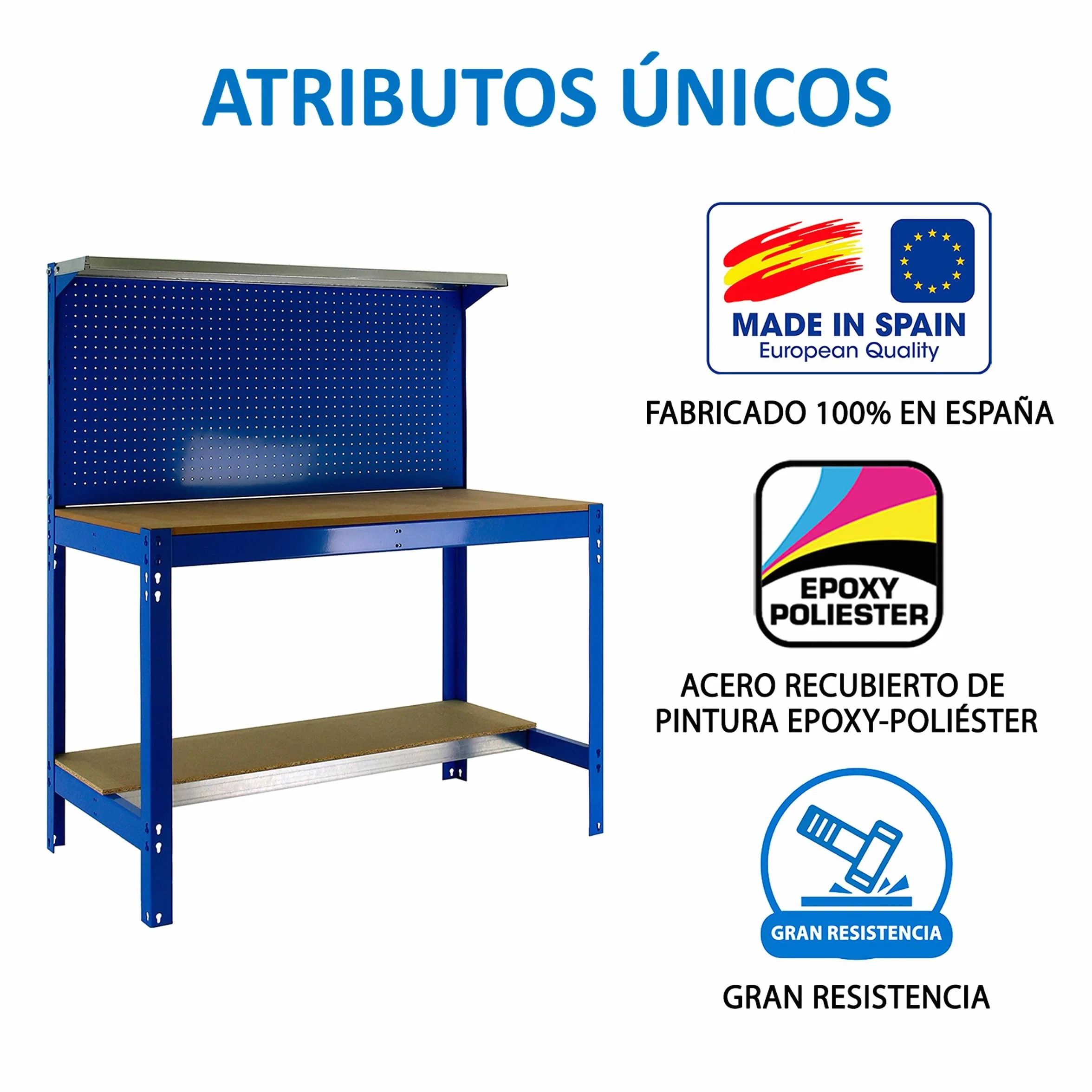 Simon Rack BT3 Banco de Trabajo Taller 600 kg 1445x1210x610 mm Mesa de Trabajo 1 Cajón Azul Madera