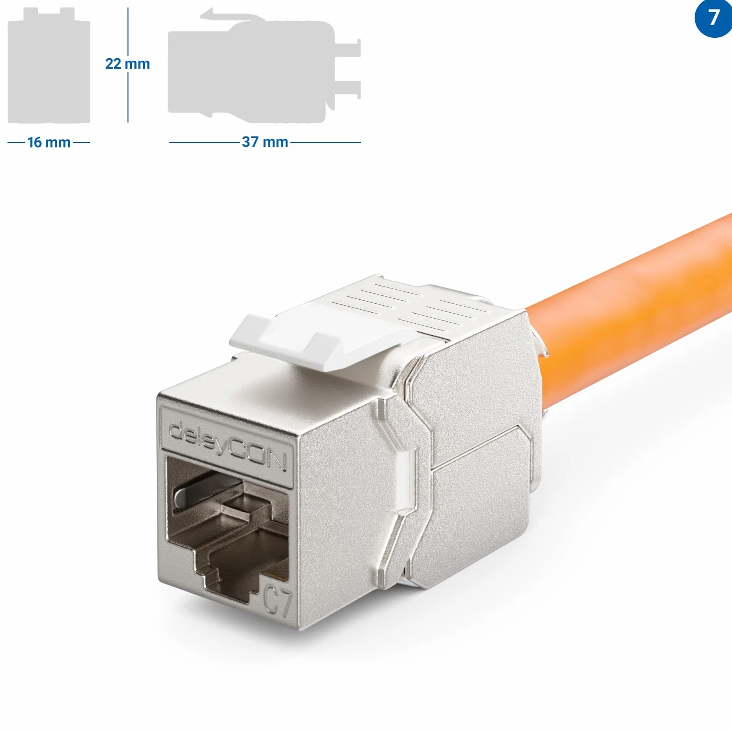 deleyCON 8X Módulo Keystone CAT7 - Compatible con Cables de Instalación CAT7/CAT6/CAT6a, Empalmes y Patch Cables - Blindaje STP - Puerto RJ45-1000 MHz, 10 Gbit/s - con Terminal de Corte (LSA)