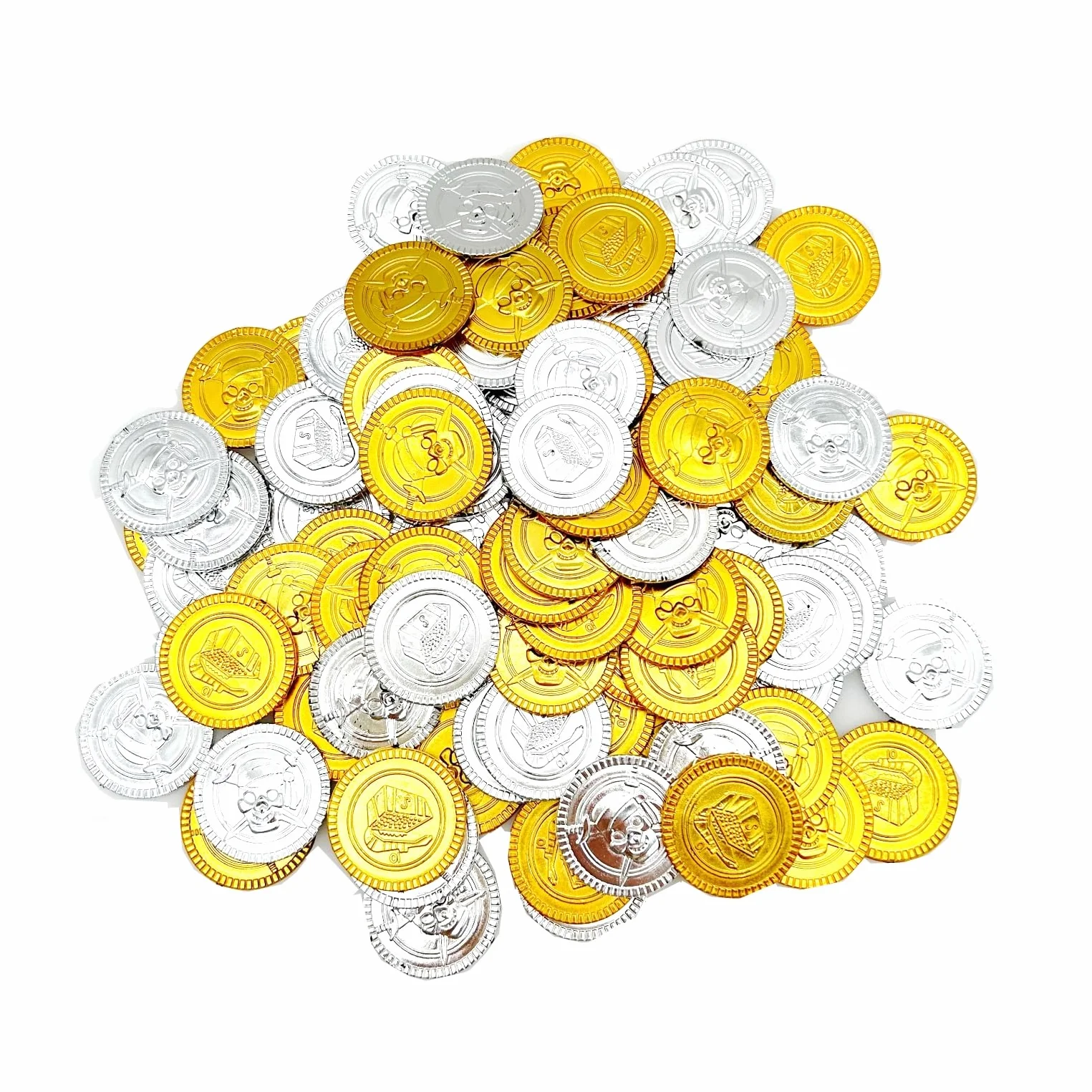 JZK 100 monedas de plástico de oro y plata para caza del tesoro pirata juguetes niños Halloween Navidad