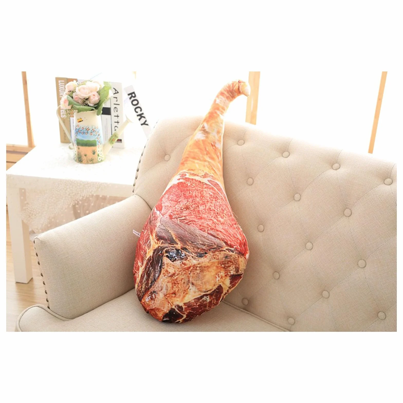 Cojín humorístico en forma de jamón, tela suave y felpa creativa para acentos de vivienda y regalos