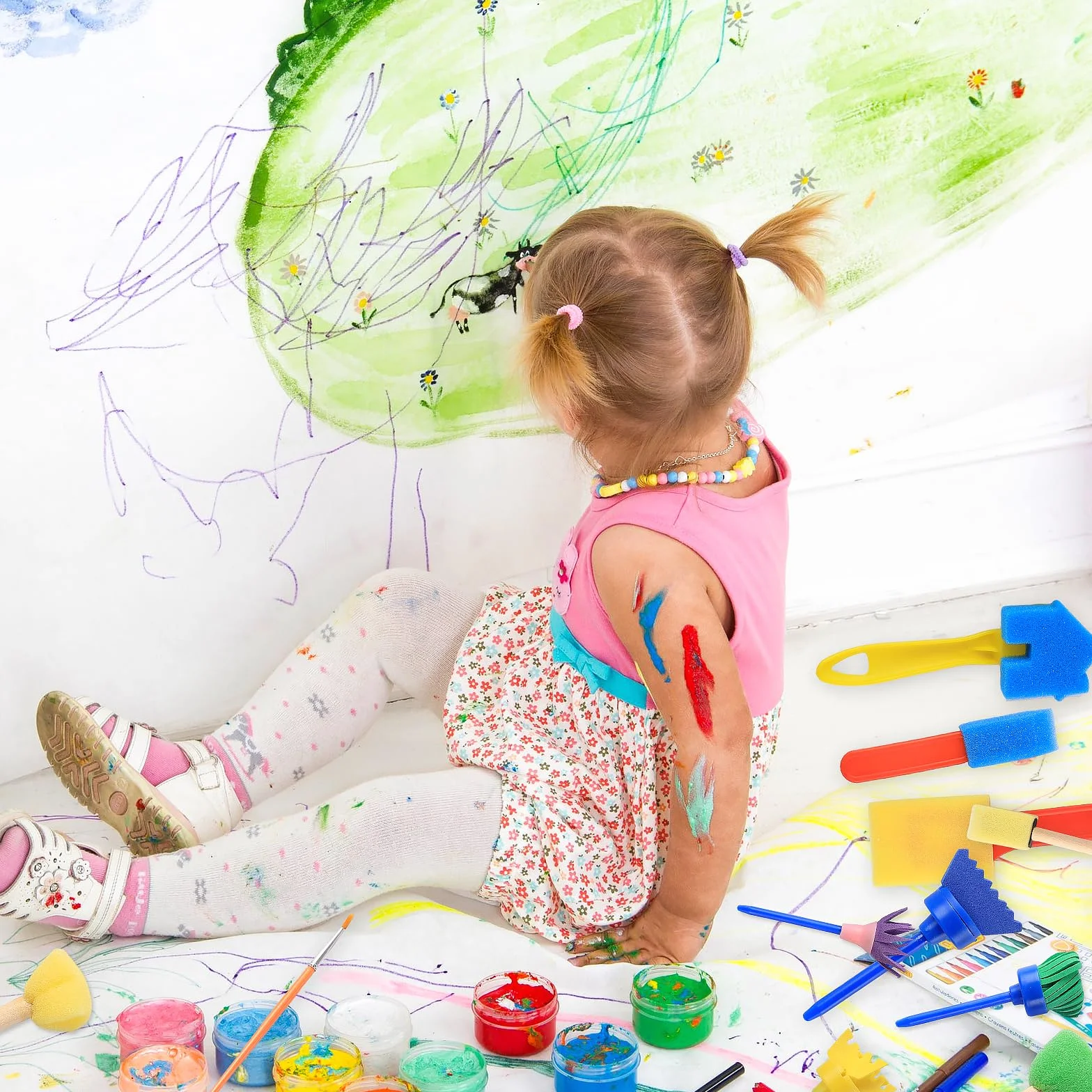 Esponja Pintura Cepillos Kit 30 Piezas Reutilizable Rollo Papel Pintar Pinceles Niños